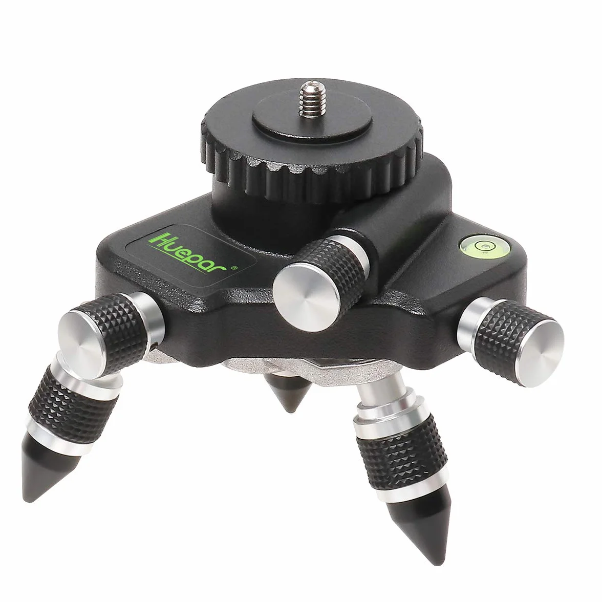 Huepar AT2 360° Adapter Drehbarer Einstellbarer Stativanschluss für Kreuzlinienlaser, mit 1/4"-20 Außengewinde und Horizontaler Blase, Manuell betriebenes Mikro - Feineinstellbare Drehbasis Einstellen