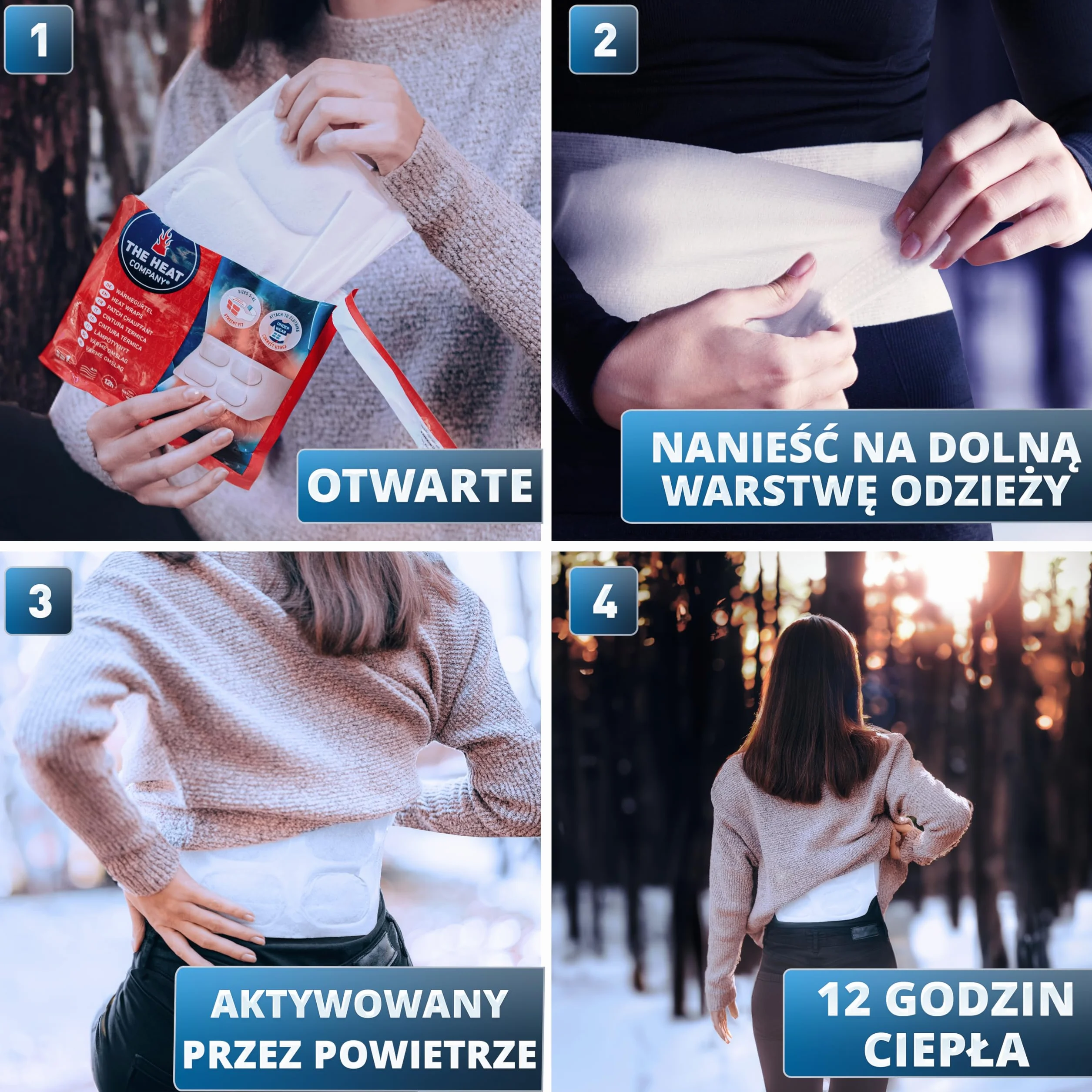 THE HEAT COMPANY Heat Wraps 10 sztuk Ogrzewanie ciała aktywowane powietrzem czysto naturalne S-XL
