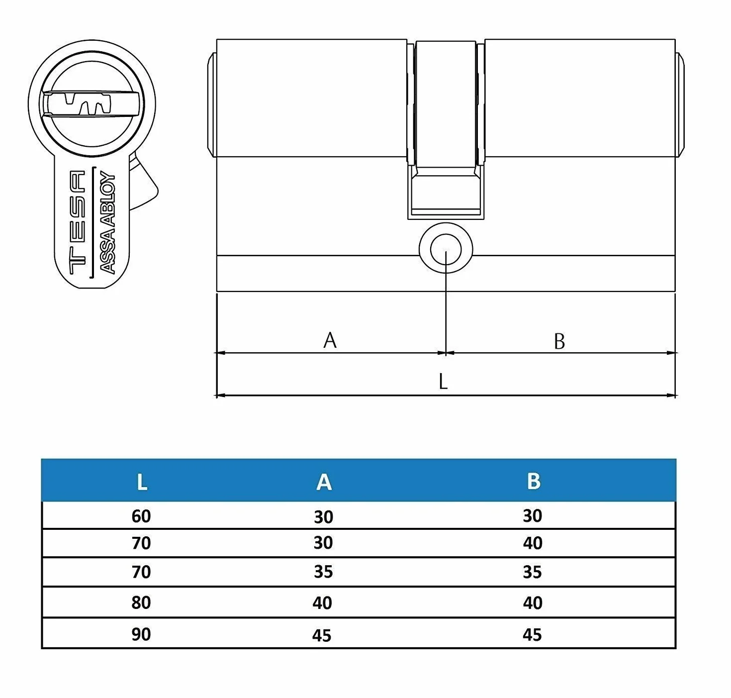 Tesa Assa Abloy TX854040L TX80 wkładka bezpieczeństwa wkładka europrofilowa 40x40 mm mosiądz do drzwi i zamków europrofilowych idealna do wymiany i nowych instalacji wkładka z gałką