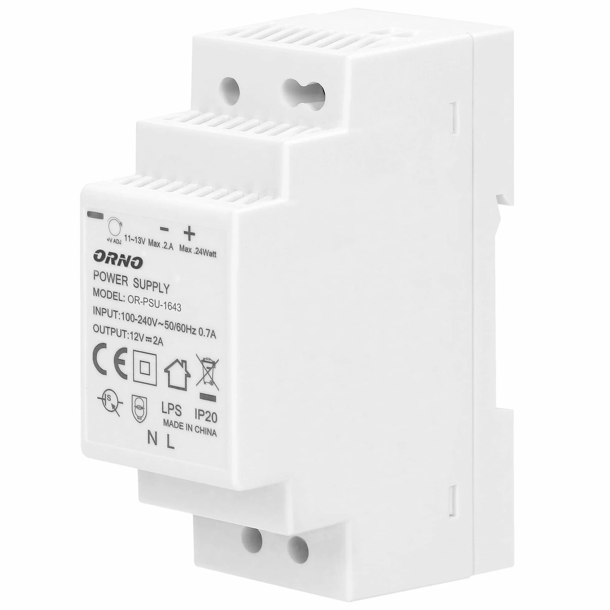 ORNO PSU-1643 Zasilacz na Szynę DIN TH35 12VDC / 2A / 24W Szerokość 2 Moduły