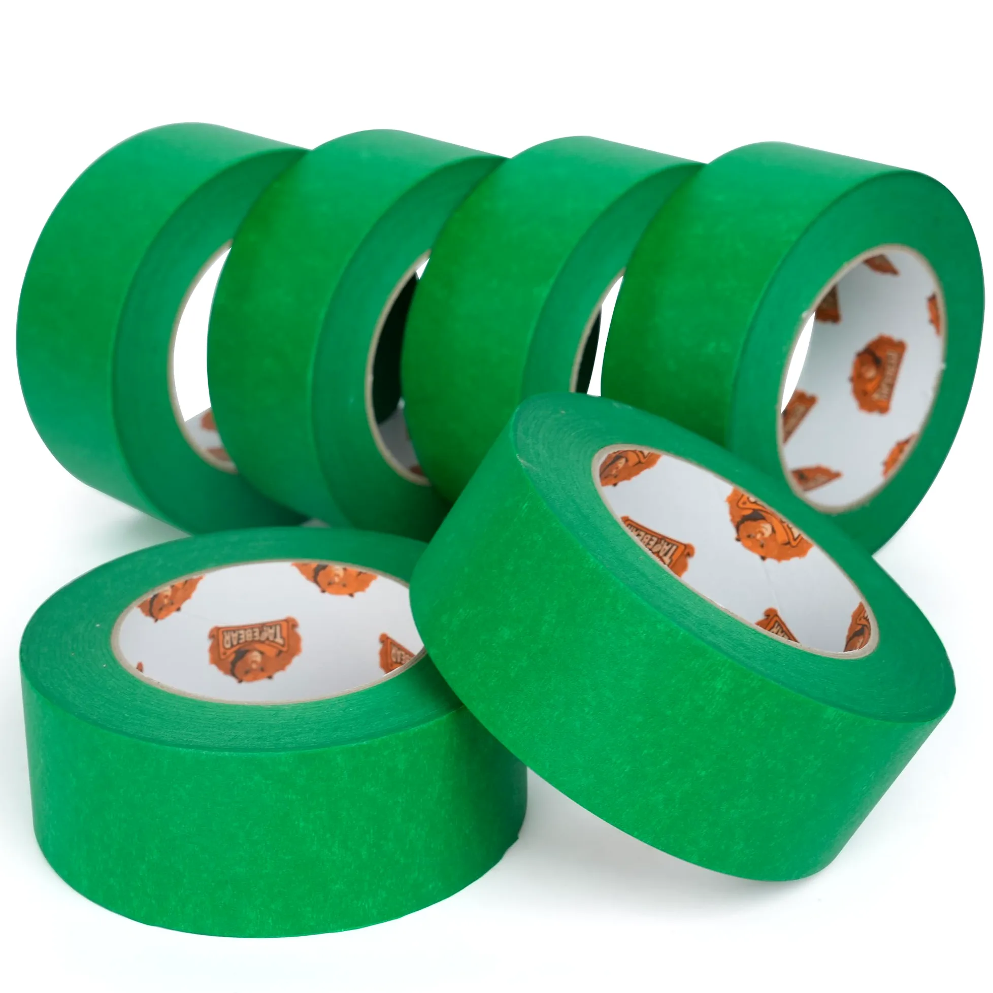 TAPEBEAR Zielona taśma maskująca 48 mm x 55 m, taśma malarska, taśma maskująca do czystych krawędzi, klej bez pozostawiania śladów, anty-UV do samochodów, malowanie ścian, 6 rolek