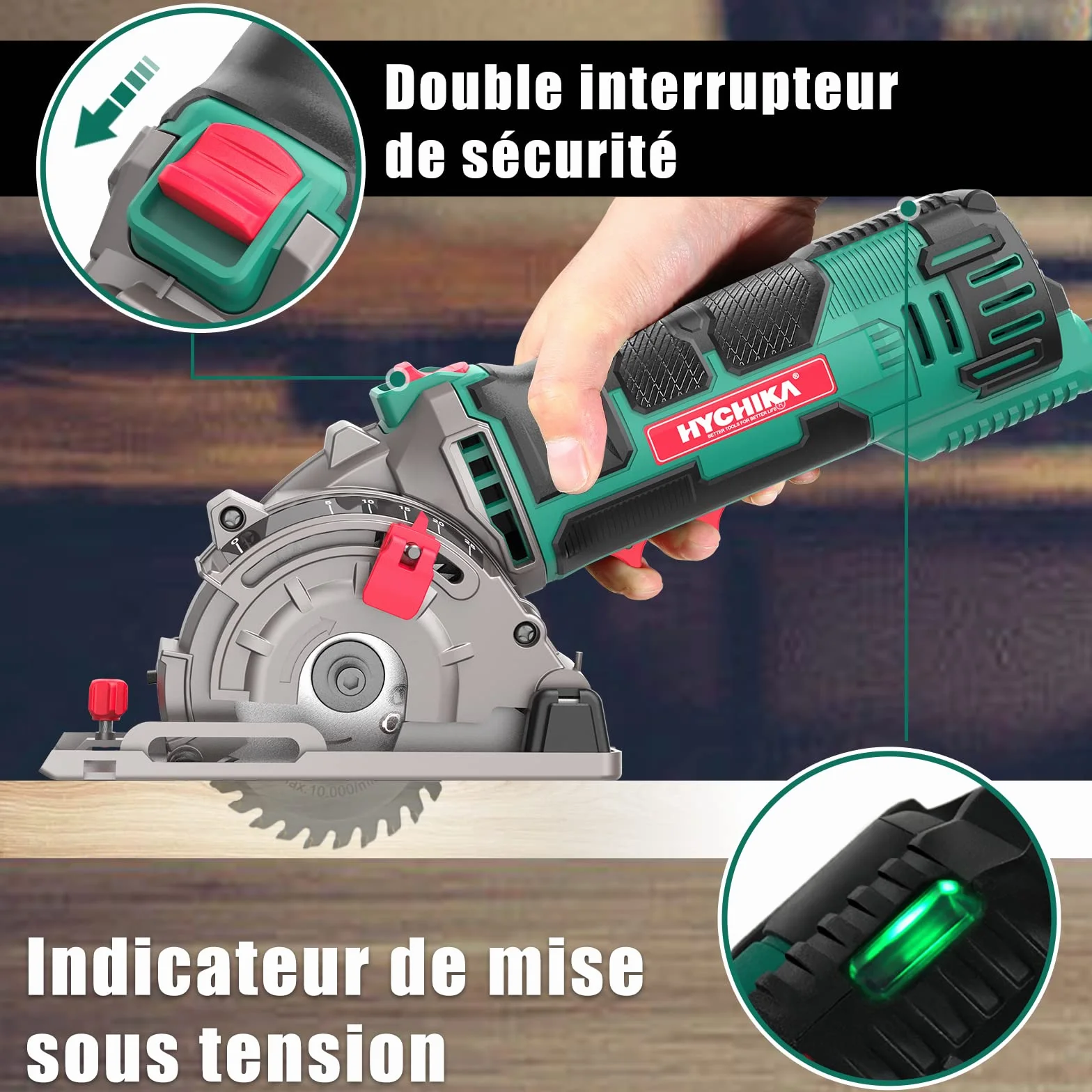 Hychika Mini Piła Tarczowa, Piła Tarczowa Z 3 Brzeszczotami, Liniał, 500W Silnik Z Czystej Miedzi, 4500 Obr. Idealna Do Cięcia Drewna, Miękkiego Metalu, Płytek I Plastiku