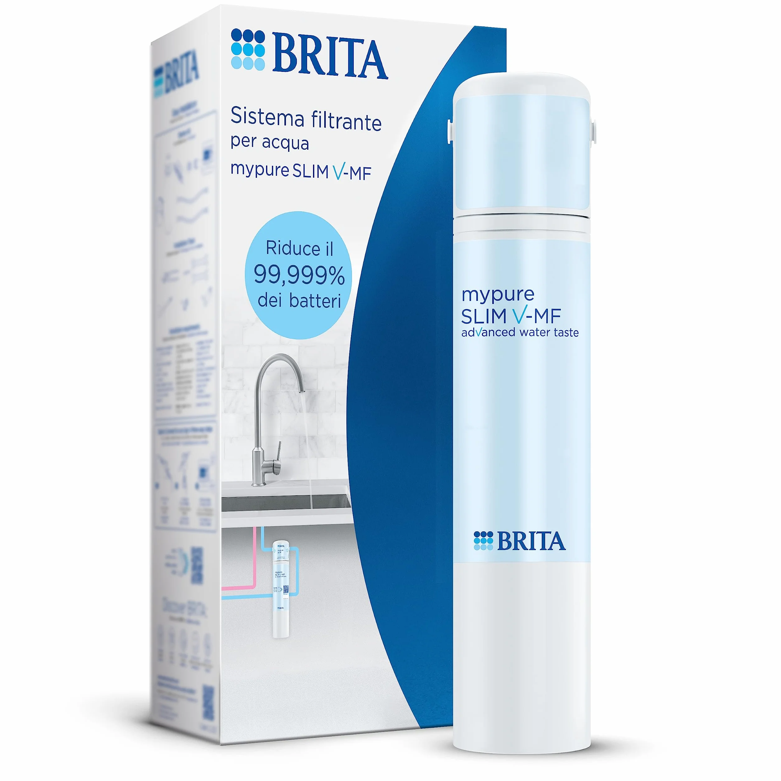 BRITA Mypure SLIM V-MF system filtrów wodnych wraz z 1 wkładem (8000 litrów): filtr pod zlewem do kranu, do wody wolnej od 99,999% bakterii - w tym cyfrowy timer
