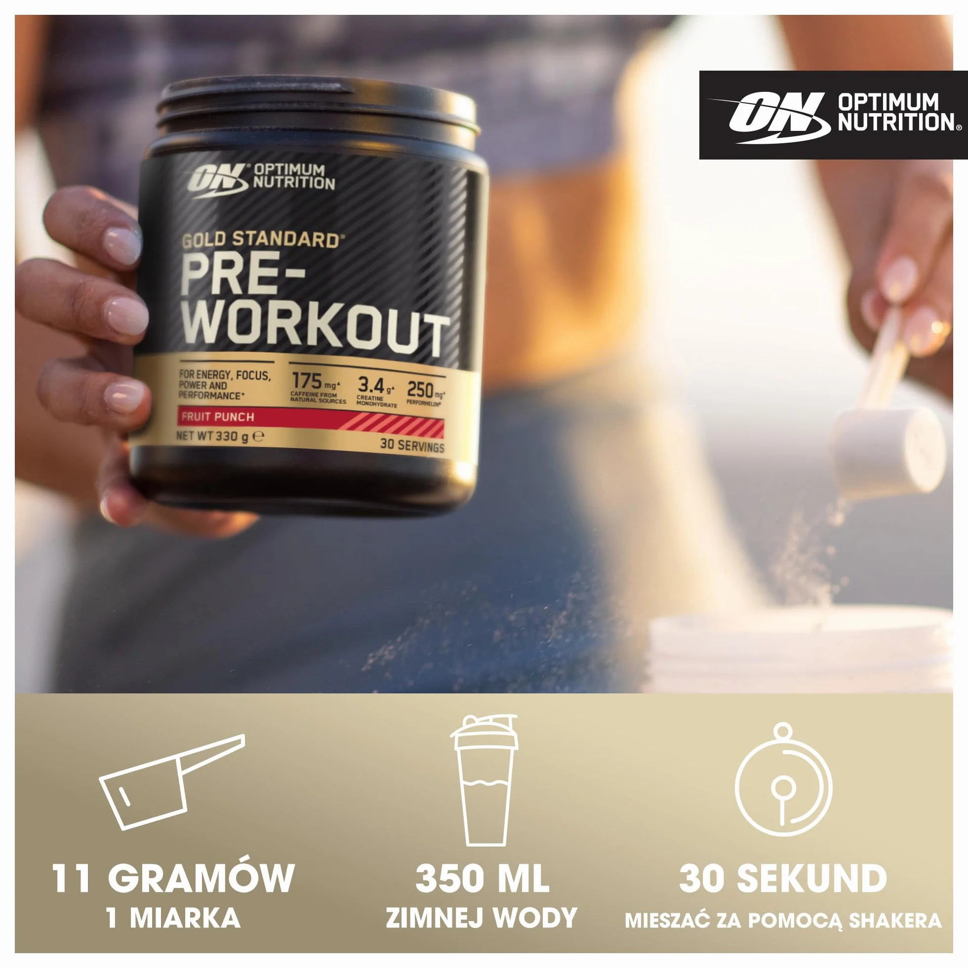 Optimum Nutrition Gold Standard odżywka przedtreningowa, napój energetyczny z monohydratem kreatyny, beta-alaniną, kofeiną i kompleksem witamin B, suplement diety, smak Green Apple, 30 porcji, 330 g