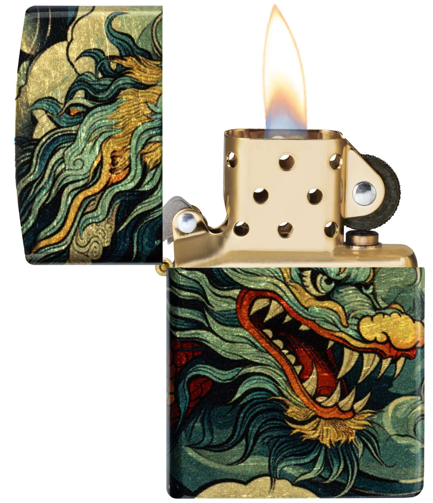 Zippo Colourful Dragon Zapalniczka Sztormowa, do Napełniania, Wielokrotnego Użytku, Wiatroodporna Konstrukcja, Pudełko na Prezent, Wykonano w USA, Kolor Postarzany Mosiądz 540°, Fuzyjne Nanoszenie