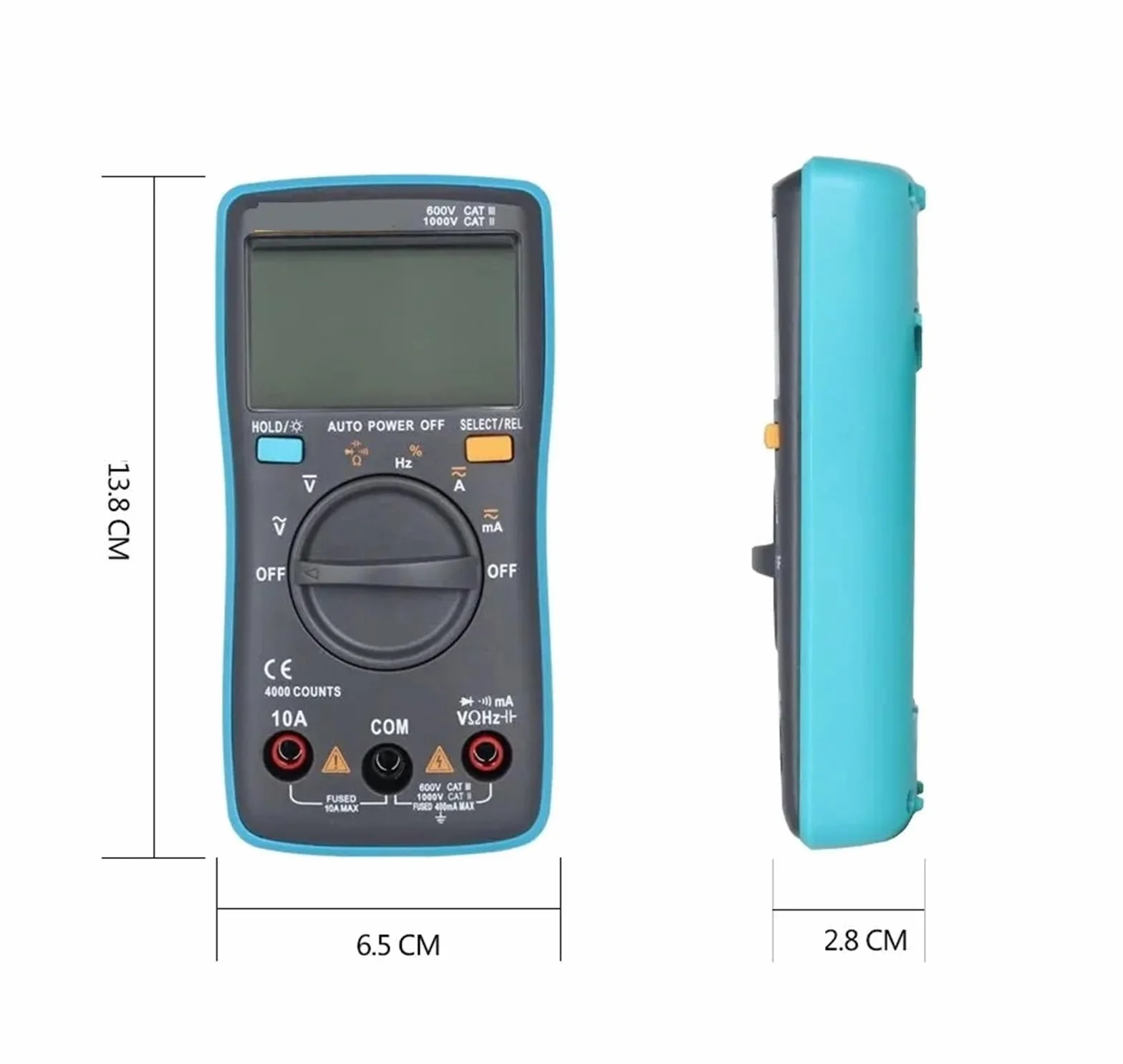 Multimetr cyfrowy, Cyfrowy multimetr 4000 zliczeń DC/AC napięcie prąd pojemność Hz dioda ohm tester amperomierz woltomierz podświetlenie Wszechstronne możliwości pomiarowe