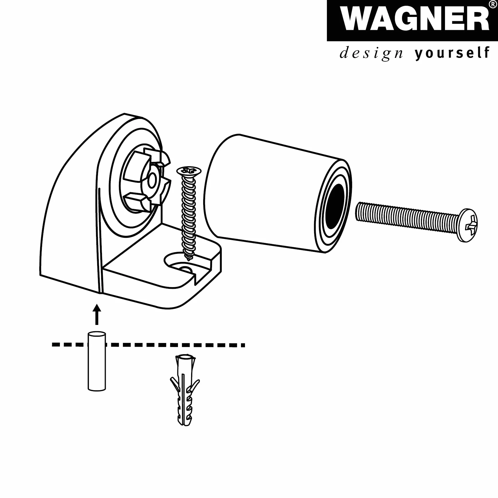 WAGNER Stoper do drzwi podłogowych HOOK - 60 x 40 x 50 mm, odlew ciśnieniowy cynku o wyglądzie aluminium, bufor kauczuku termoplastycznego, czarny, do wkręcania wraz z materiałem montażowym - 15500011