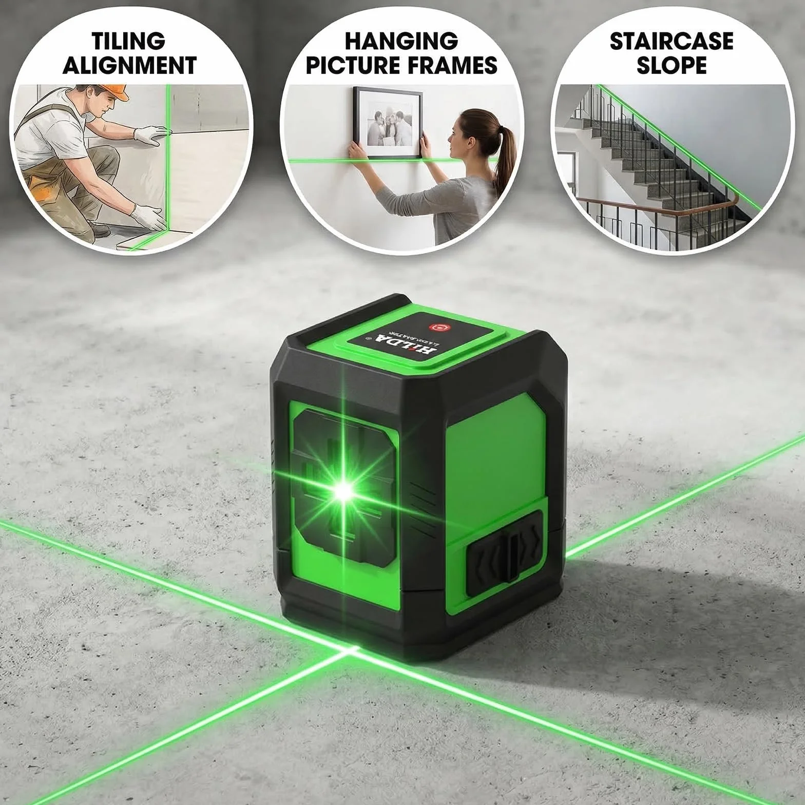 Laser krzyżowy samopoziomujący zielony z podwójnym modułem laserowym ze statywem do prac wewnętrznych