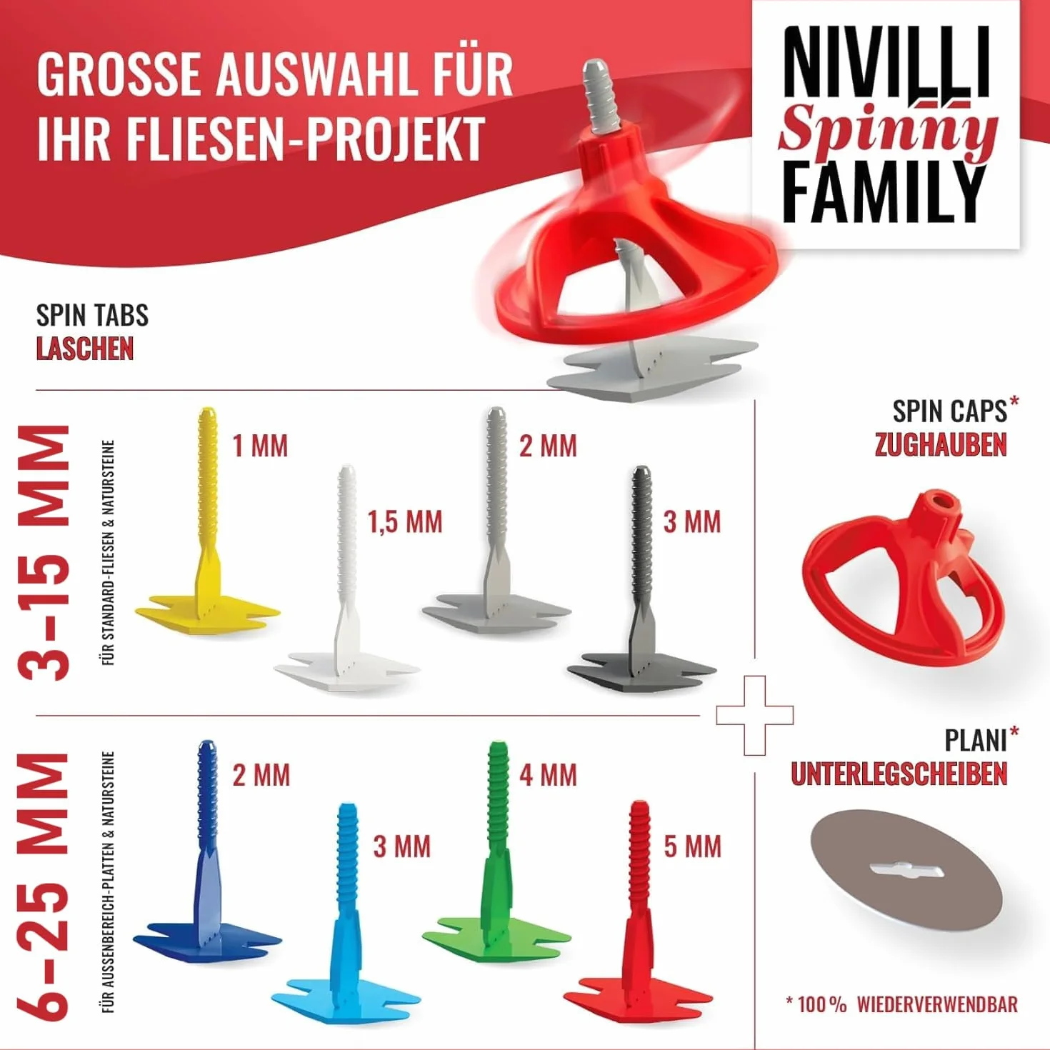 SPINNY PRO zestaw startowy 3 mm 150 zakładek 75 kapturków system poziomowania płytek kamienia naturalnego