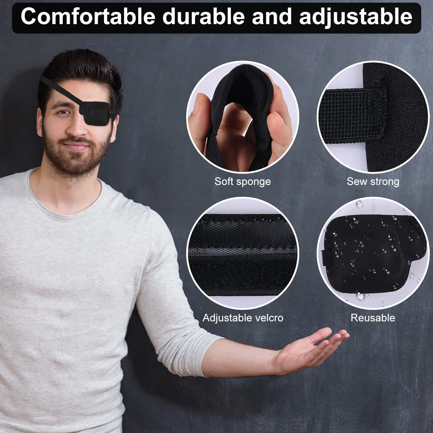Regulowane Opaski na Oczy dla Dzieci, Eye Patch na Lewe Oko, Medyczna Opaska na Oko Czarna