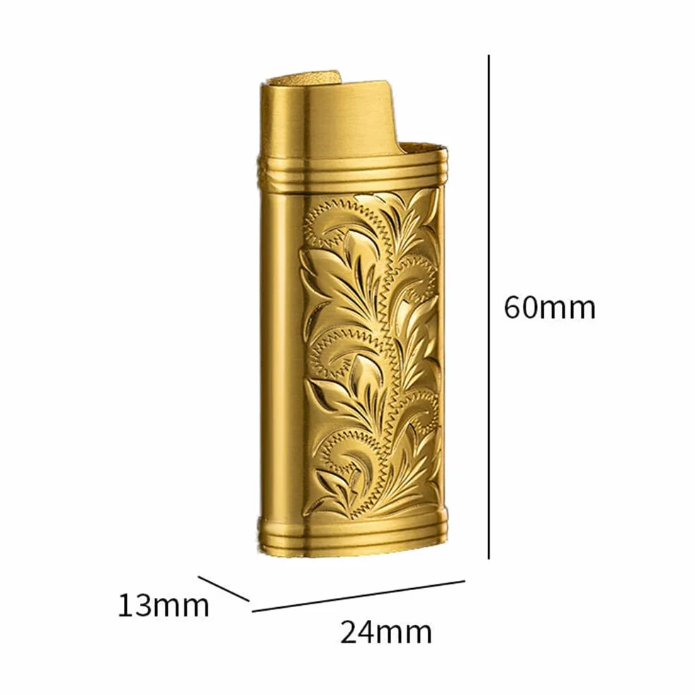 BYNYXI 3 sztuki etui na zapalniczkę w stylu vintage do mini zapalniczki BIC, przenośna osłona na zapalniczkę, metalowa, retro, z łańcuszkiem, grawerunek, wielokrotnego użytku, regularne