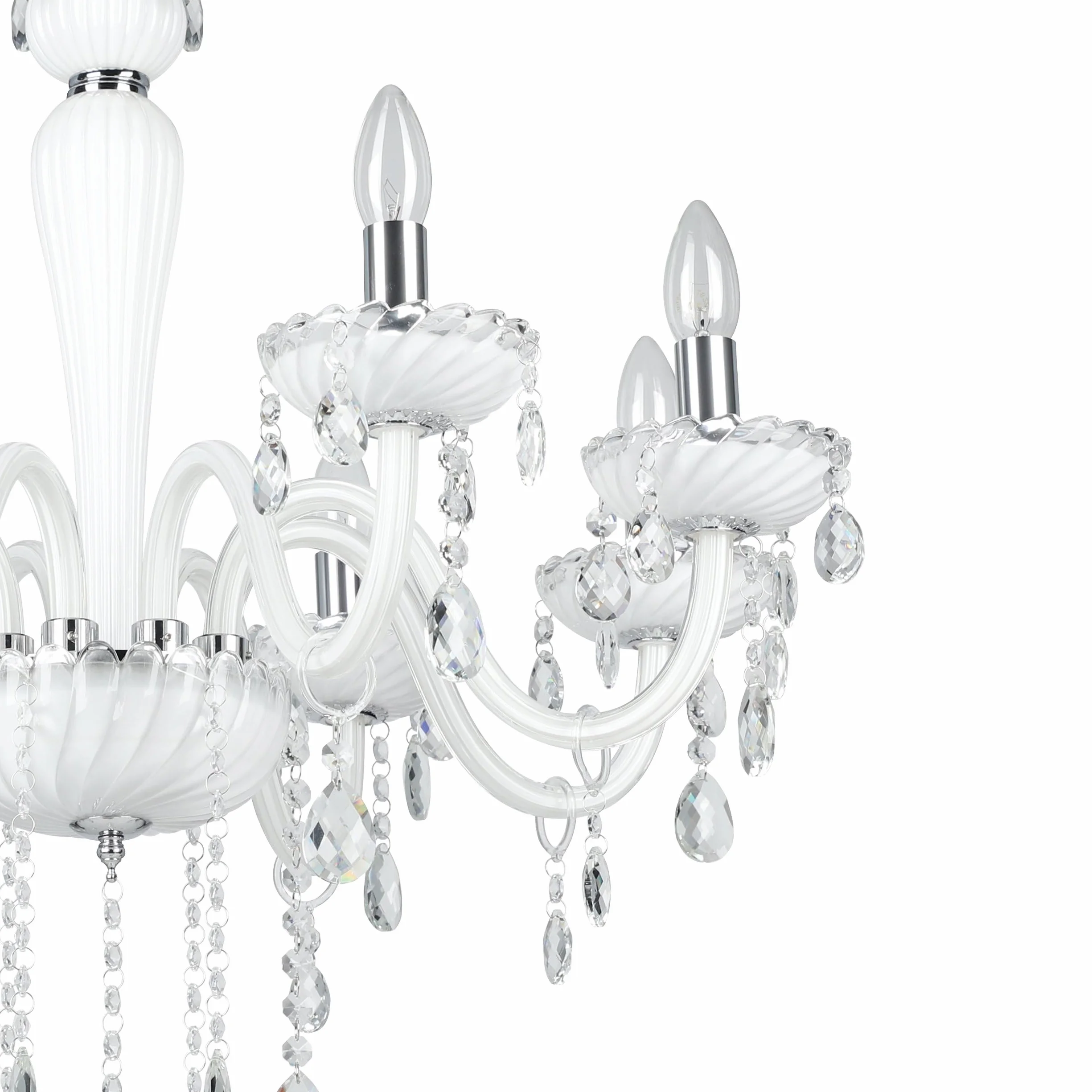 EGLO Lampa wisząca Carpento, 8-płomienny żyrandol w stylu vintage | shabby chic, lampa sufitowa ze stali i szkła w chromie i bieli, lampa nad stół jadalniany, lampa do salonu z oprawą E14