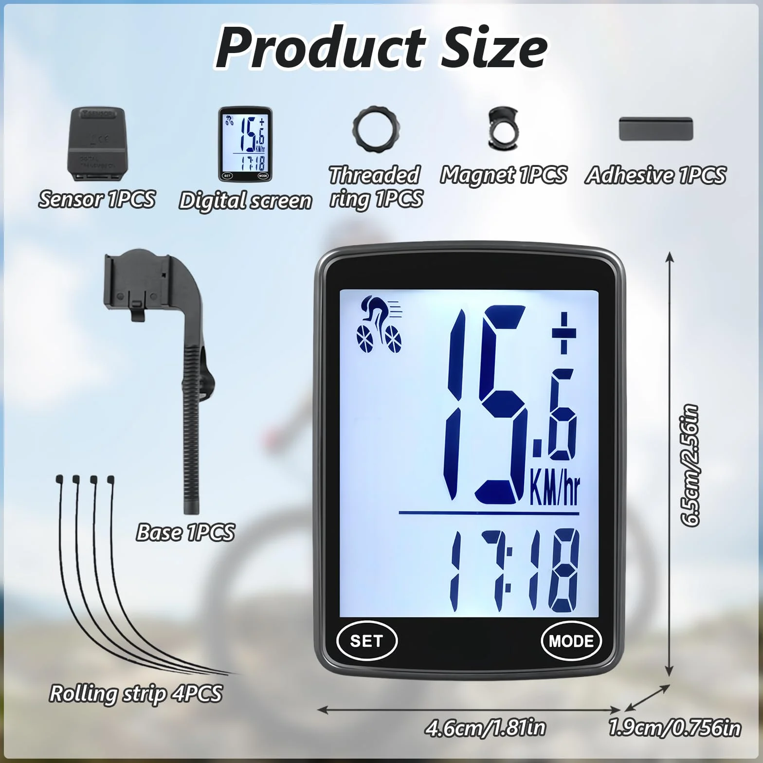Komputer rowerowy bezprzewodowy, ekran LCD 6.1 cm, automatyczne podświetlenie, uniwersalne 24 funkcje, wodoodporność IPX6, prędkościomierz rowerowy i licznik kilometrów, odpowiedni do jazdy na
