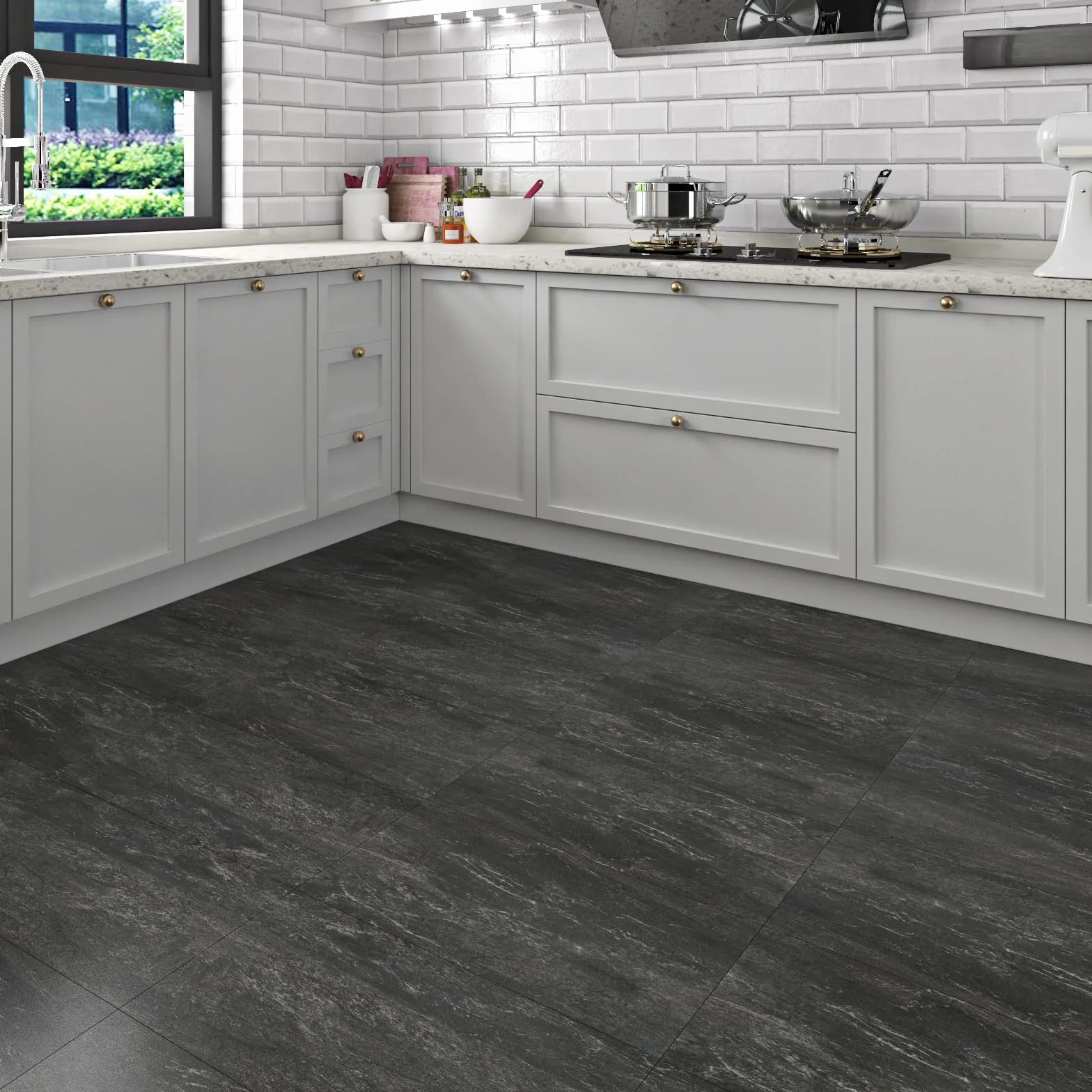 Livelynine Naklejki na płytki marmur antracyt 60 x 30 cm 16 płytek samoprzylepne