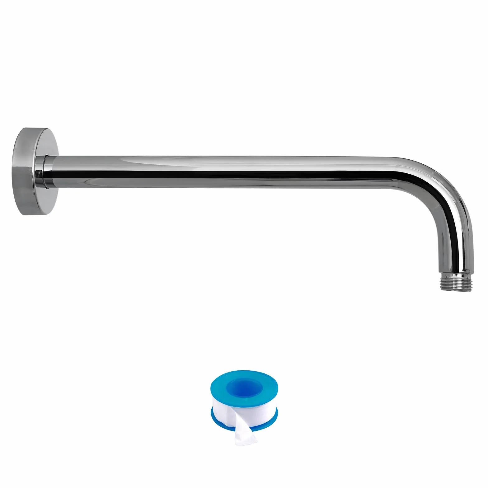 Lordear Ramię prysznicowe chromowane 40 cm ramię przedłużające w kształcie litery L polerowany chrom T304 długa rura przedłużająca słuchawkę prysznicową, ramię przedłużające prysznic z kołnierzem
