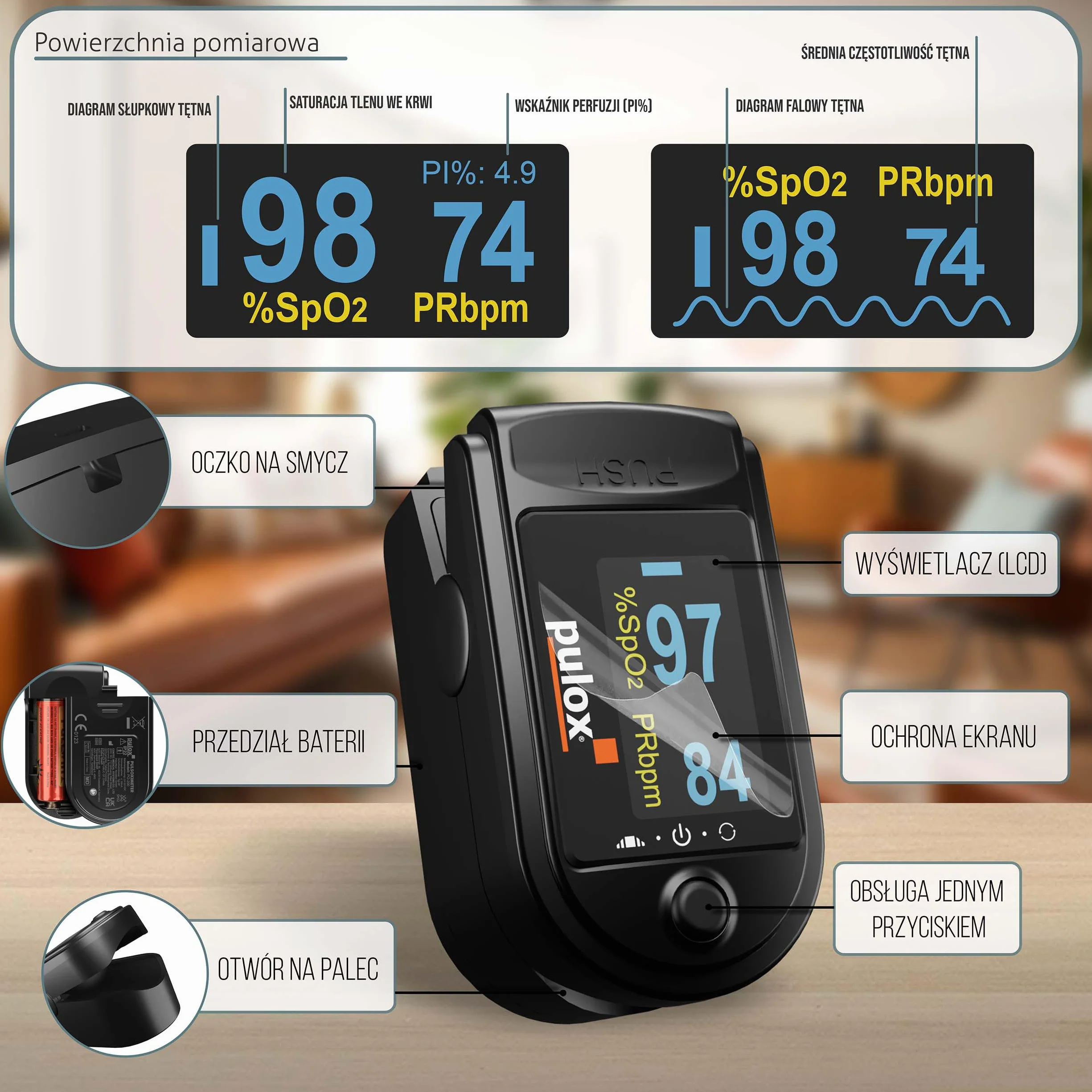 Pulsoksymetr PULOX PO-200 z wyświetlaczem OLED * Kolor: czarny * PZN:3314928