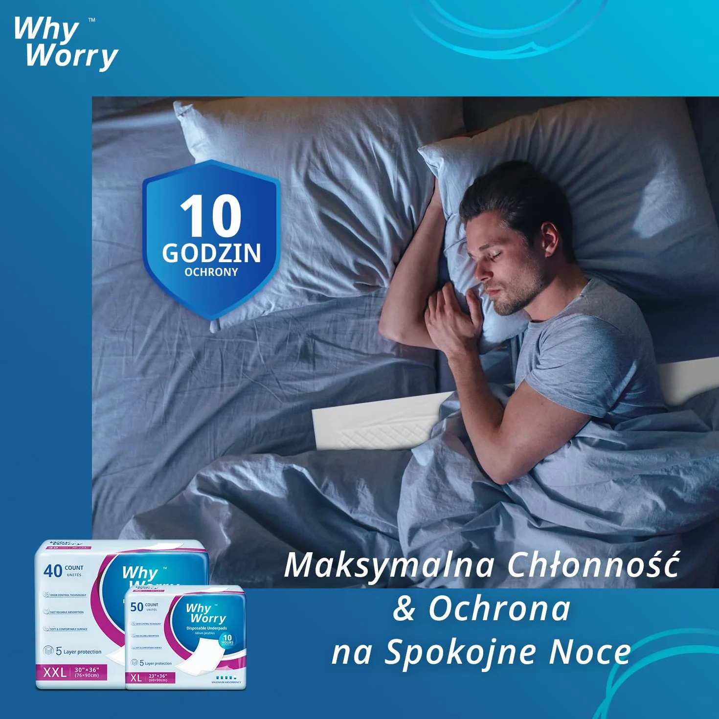 WhyWorry Jednorazowe podkładki na łóżko z nietrzymaniem moczu, 60 x 81 cm, dla dorosłych i seniorów, super chłonne podkładki dla niemowląt, szczelne, grube, pikowane podkładki, dla psów i szczeniaków