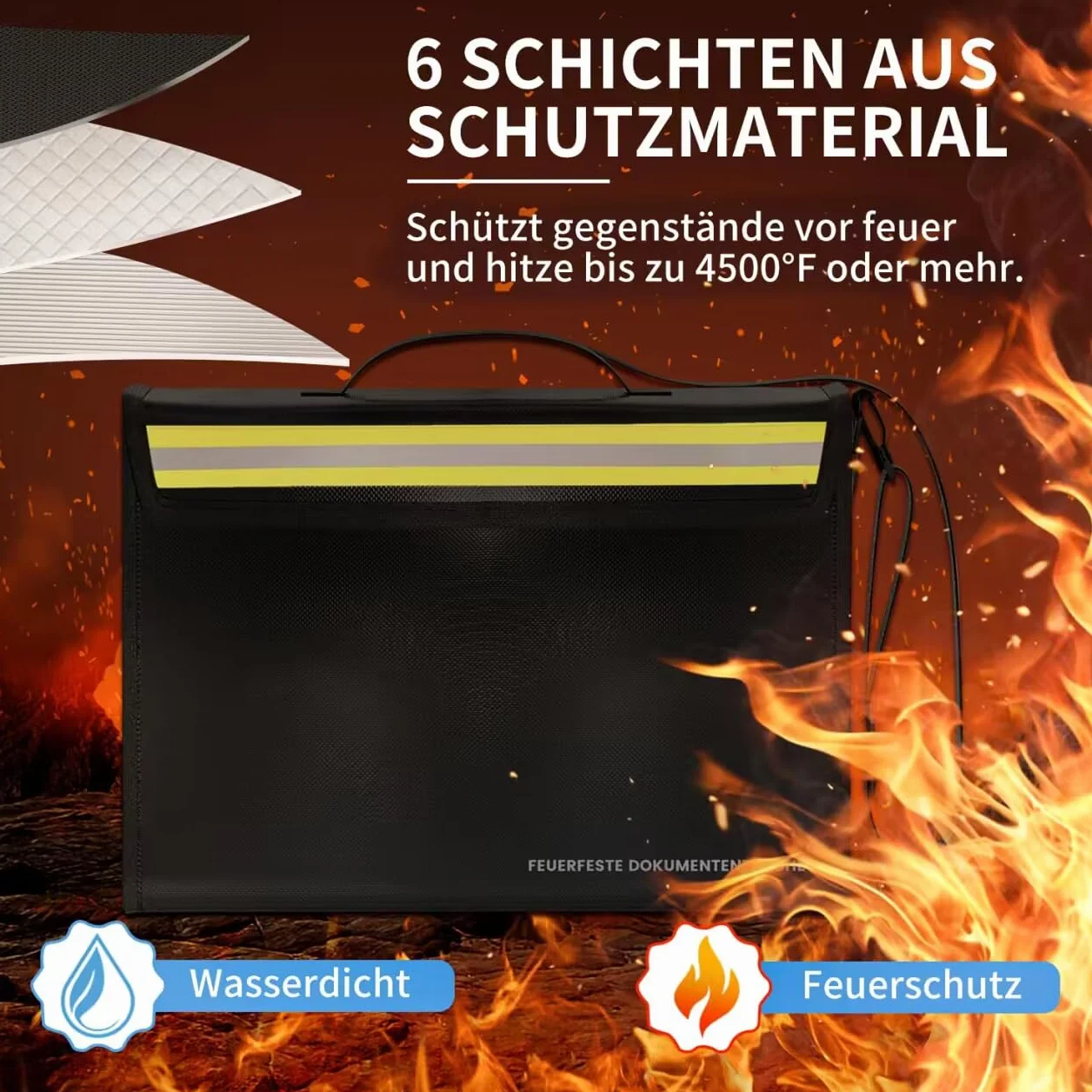 Torba na dokumenty ognioodporna wodoszczelna 6 warstw 43x30x13 cm 4500°F odblaskowa