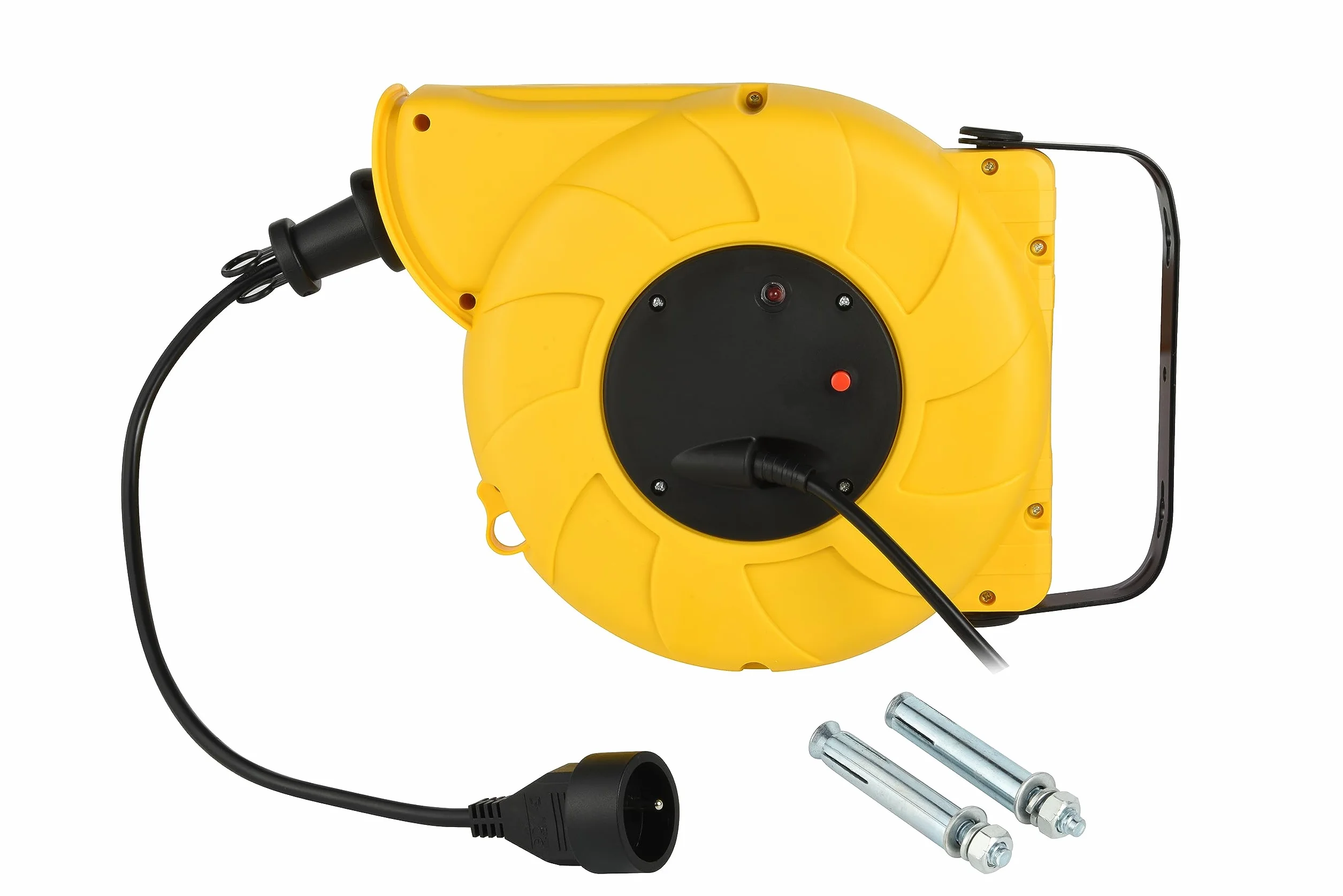 Electraline 209000011 gniazdko wielokrotne, 4 gniazdka, wyłącznik termiczny, automatyczne zwijanie kabla, 3 G, 1 mm², 16 A, 15 m, żółty/czarny