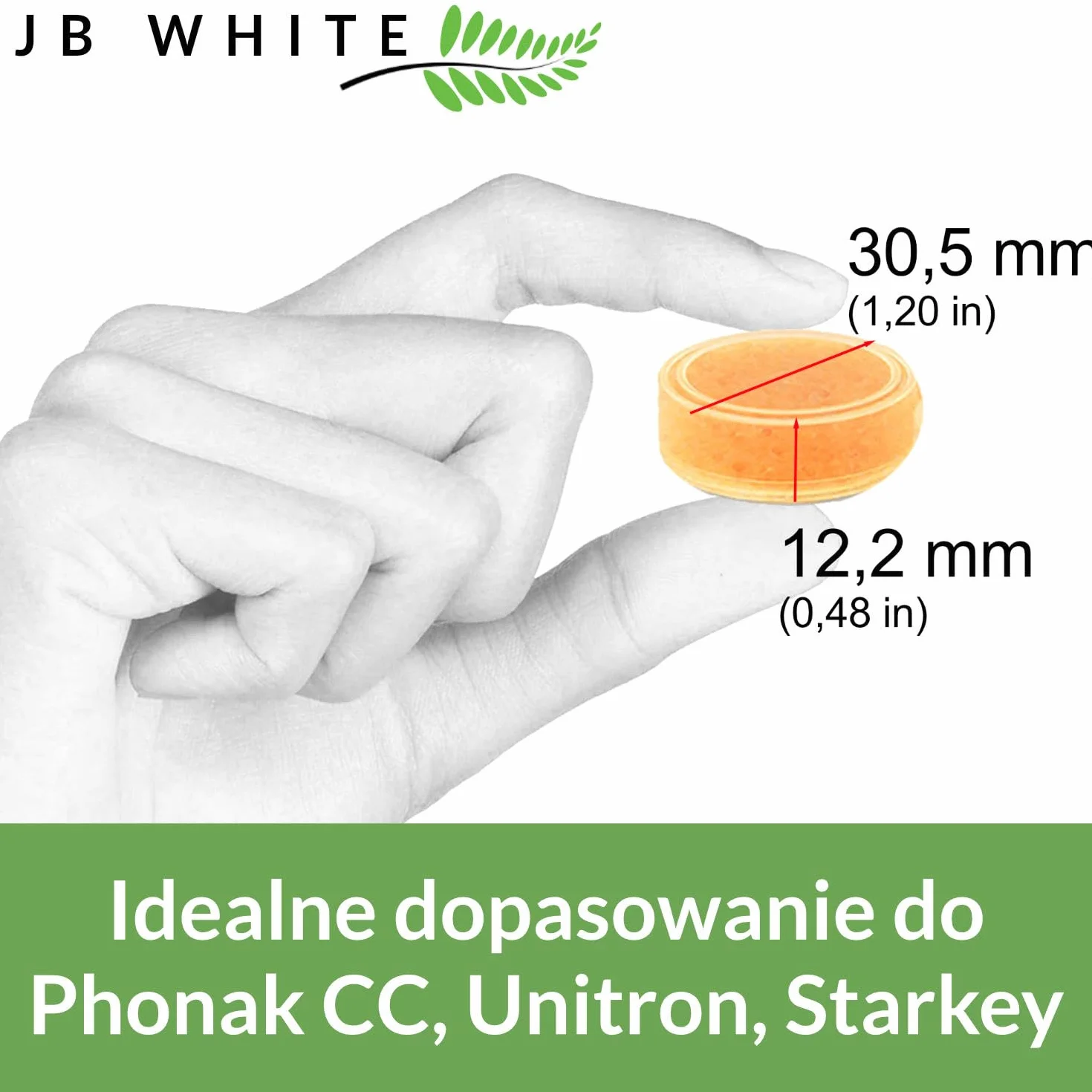 JB White 10 kapsułek osuszających do aparatów słuchowych | Kompatybilne z podstawką ładującą Phonak | Uniwersalne z kolorowym wskaźnikiem | Akcesoria (3 g, indywidualnie zapakowane)