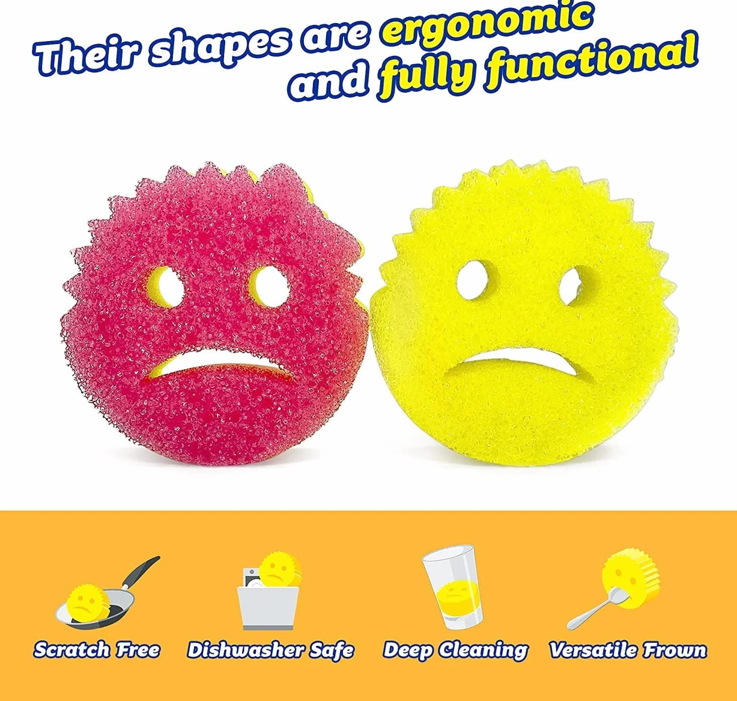 Scrub Daddy & Scrub Mommy Cranky Couple, Smiley Face Gąbki do czyszczenia i mycia naczyń, opakowanie 2 szt