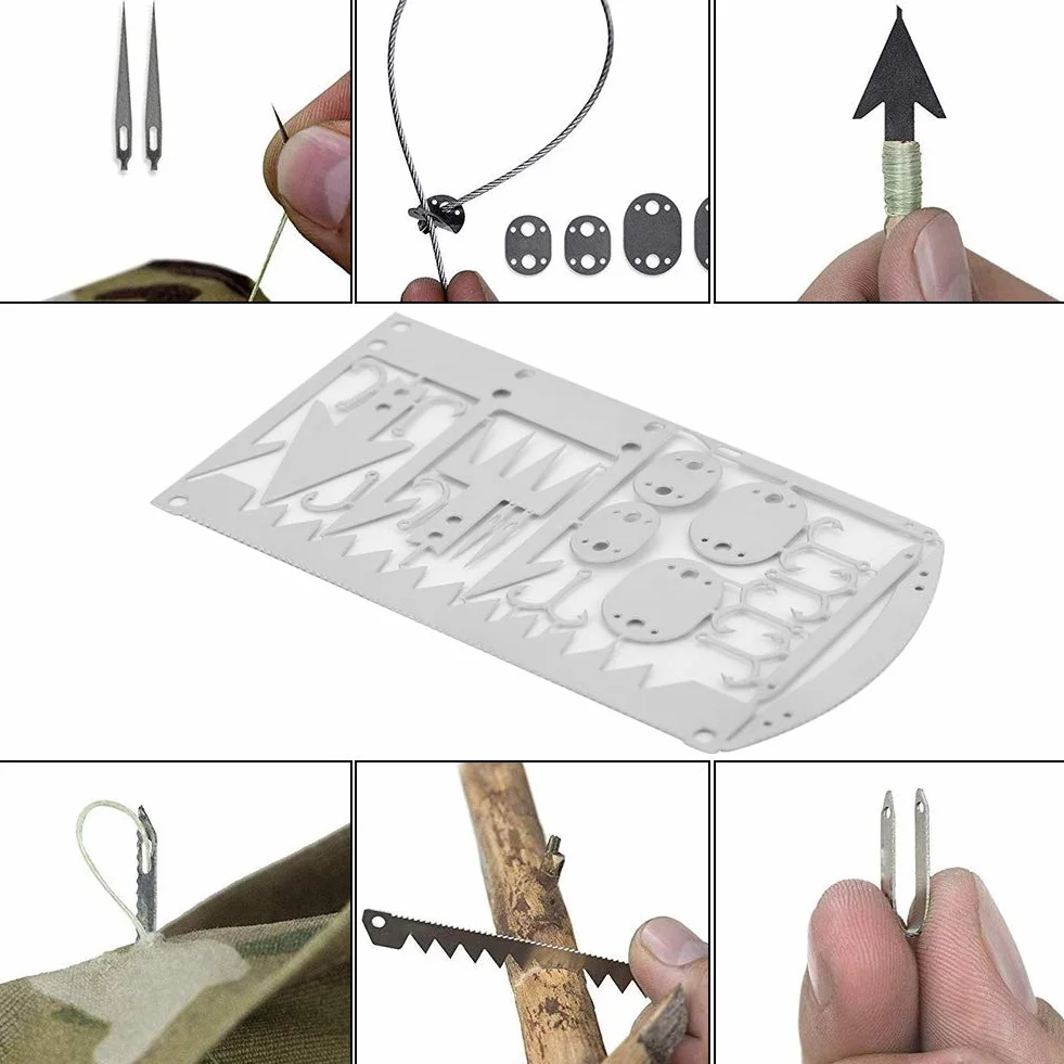 4-częściowa karta narzędzi survivalowych, najlepszy zestaw survivalowy do polowania, narzędzie wielofunkcyjne, zestaw awaryjny, kieszonkowe narzędzie do wędkowania, kempingu, wędrówek