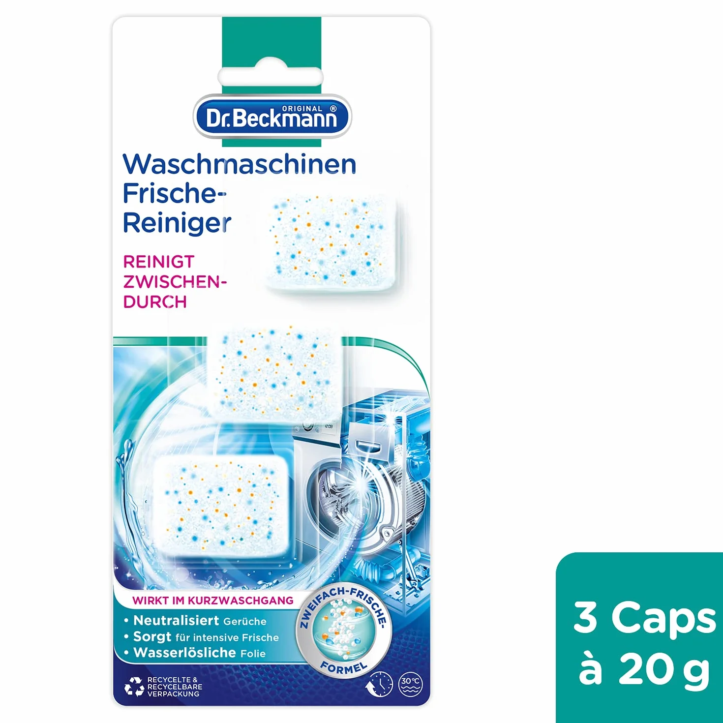 Dr. Beckmann Środek czyszczący do pralek | środek czyszczący w praktycznym formacie Cap, 3 x 20 g
