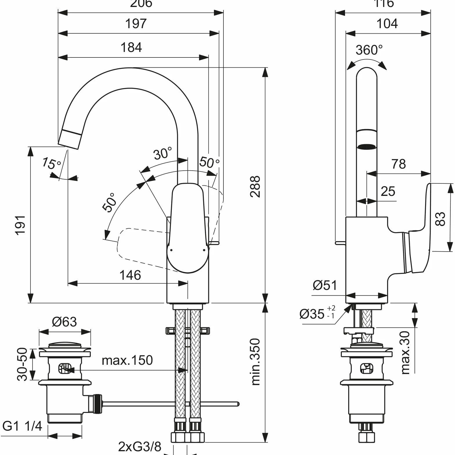 Ideal Standard B1716AA Ceraflex armatura umywalkowa wysoka wylewka z przyciskiem spustowym