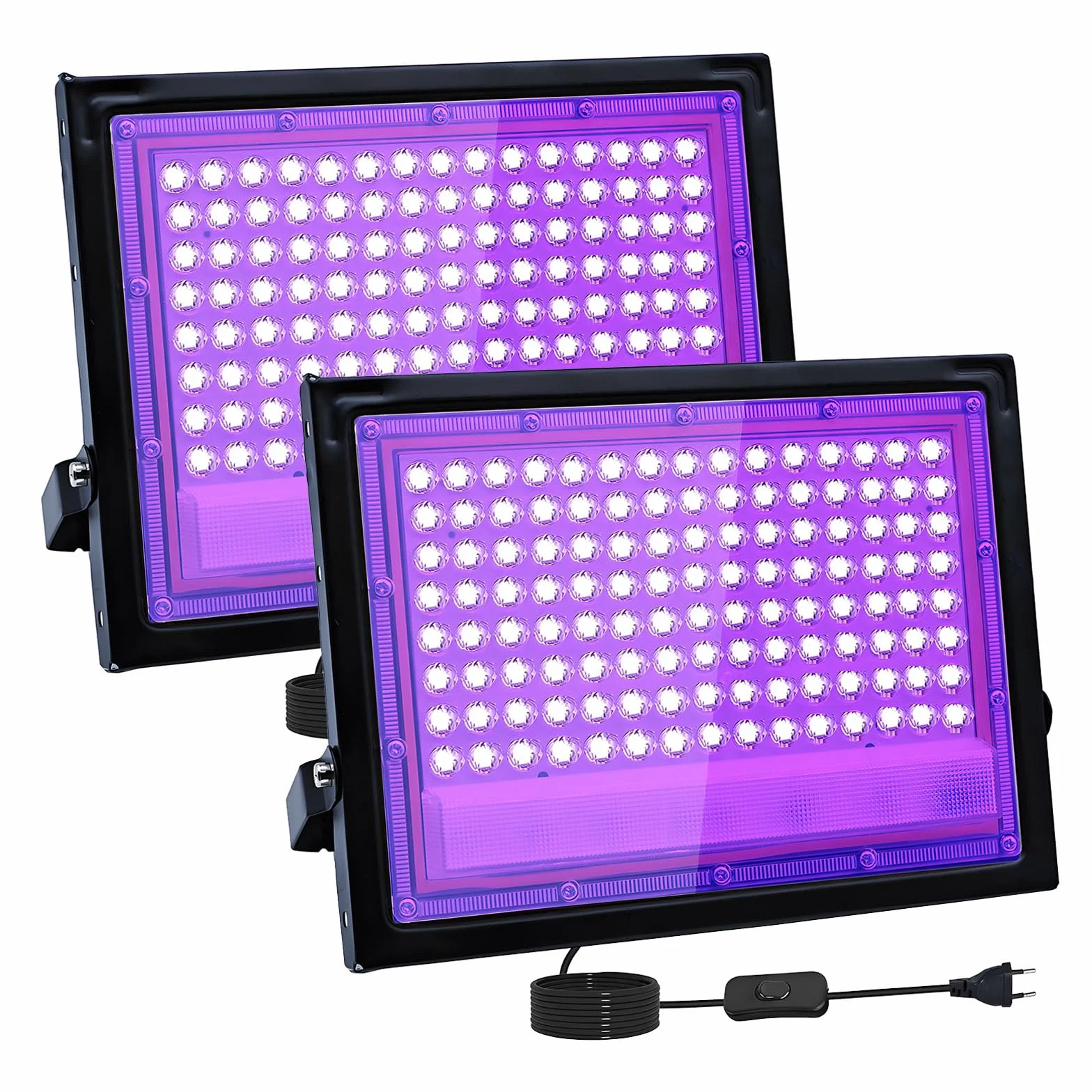 2 sztuki 100 W czarne światło LED, IP66, wodoodporna lampa UV UV, czarne światło ultrafioletowe z przełącznikiem na Halloween, dyskotekę, malowanie ciała, neon, DJ, czarne światło imprezowe