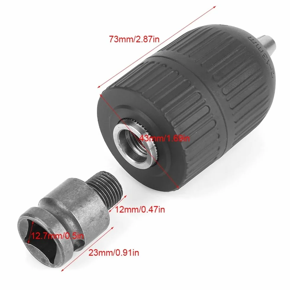 Adapter gwintu 1/2" z uchwytem wiertarskim bezkluczowym - zakres mocowania 2-13 mm, zestaw do konwersji klucza udarowego