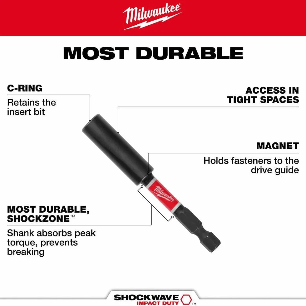 Milwaukee 48-32-4502 Shockwave Impact Duty 1/4 cala sześciokątny chwyt magnetyczny 6 cm uchwyt na końcówki bitowej