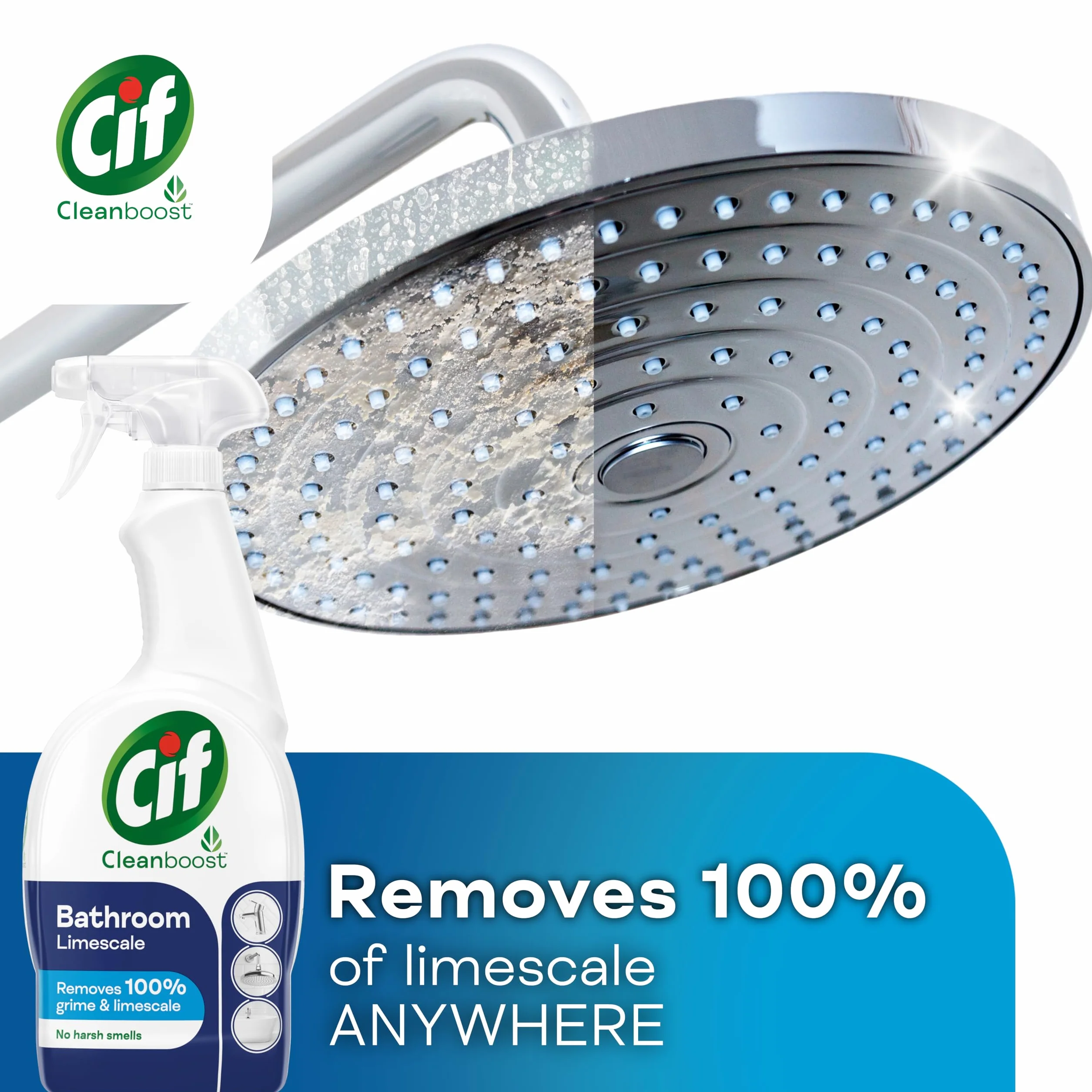 Cif Cleanboost Spray łazienkowy 100% usuwania brudu i kamienia do czyszczenia powierzchni ceramicznych, chromu, emalii, plastiku i stali nierdzewnej, 700 ml
