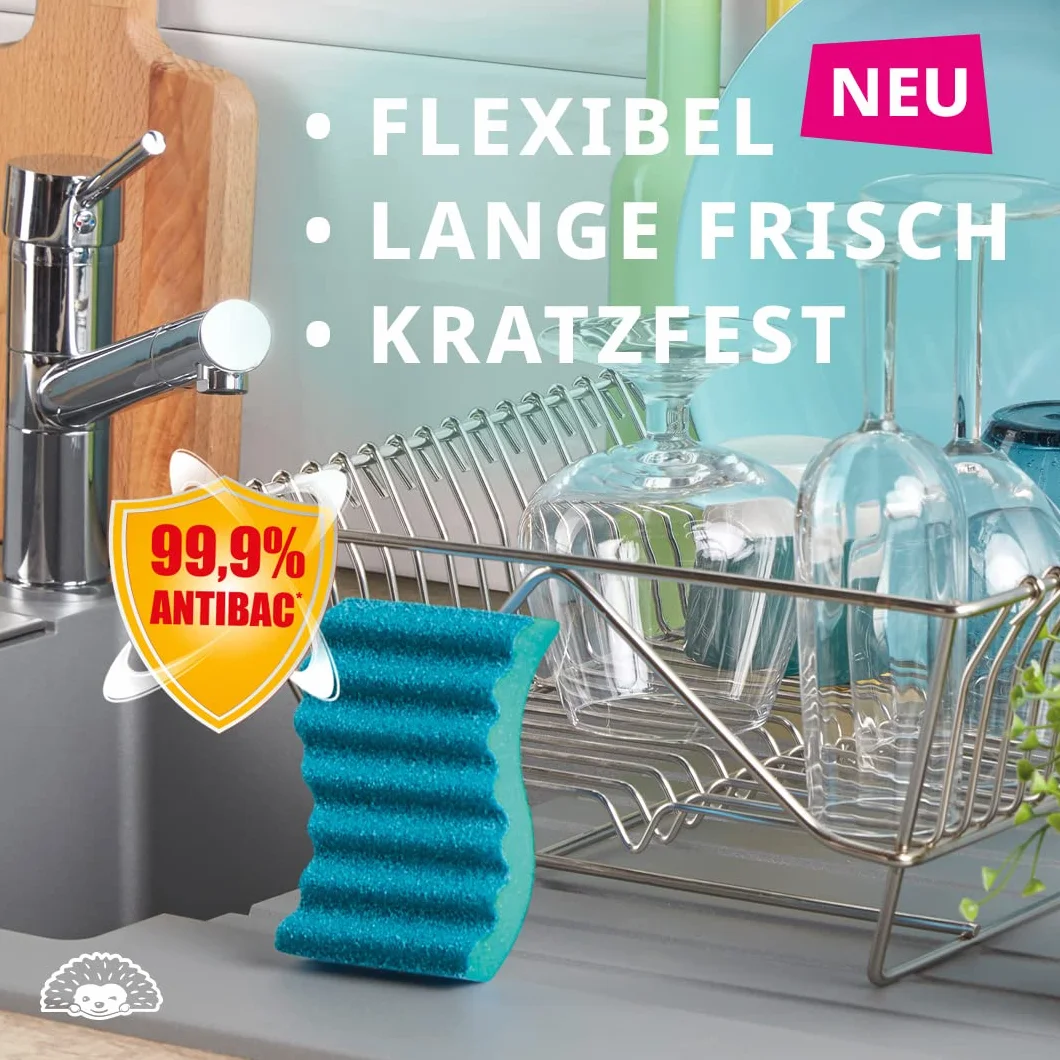 Spontex Flexy Fresh x4, wydajna gąbka do czyszczenia z ochroną antybakteryjną, elastyczna, długo świeża, nie rysuje się, 1 x 4 sztuki