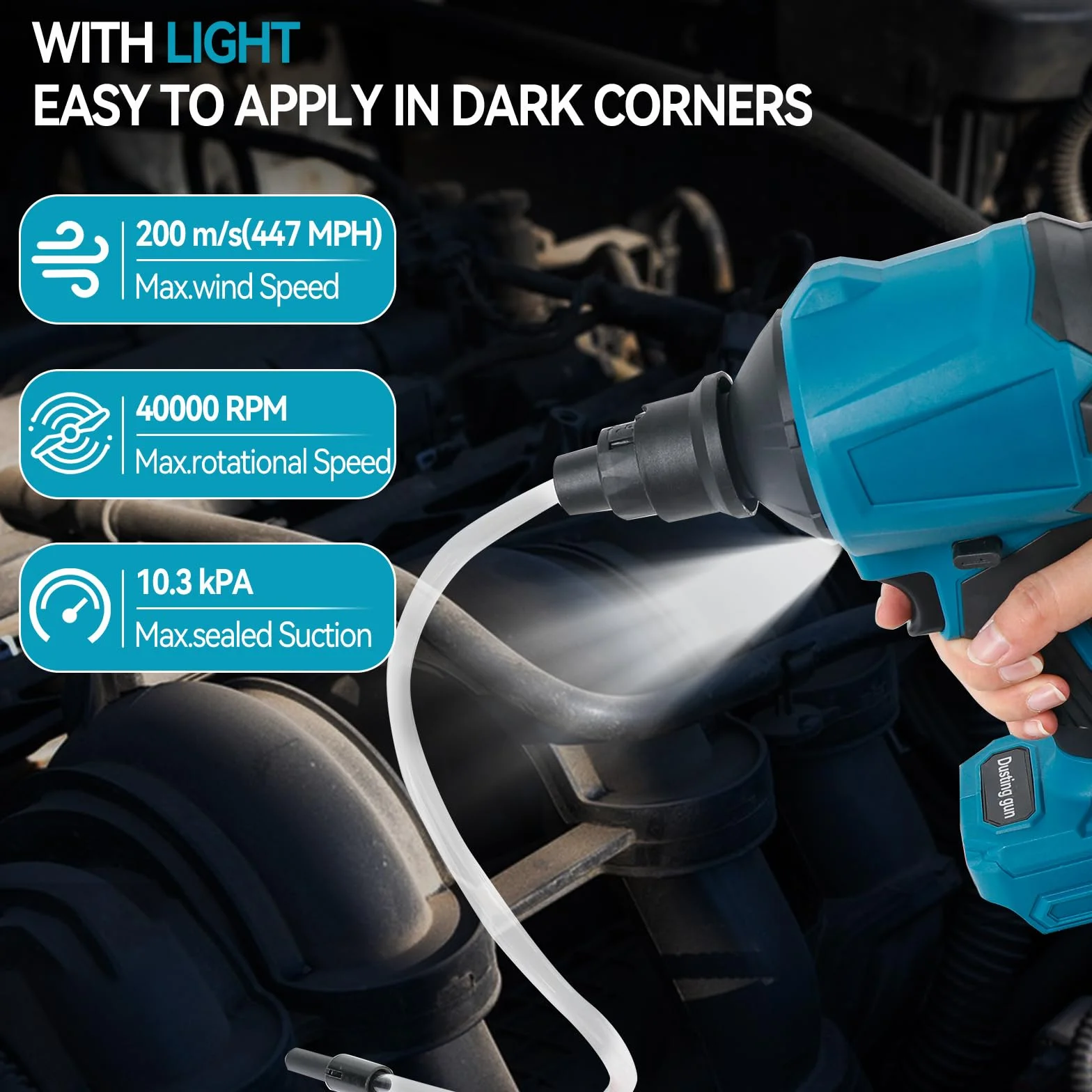Bezprzewodowa dmuchawa do Makita 18 V, 1000 W, ręczny silnik o stałej prędkości ze światłem LED i 8 dyszami, 40 000 obr./min do garażu, warsztatu, tartaku, sprzątania domu (bez baterii)