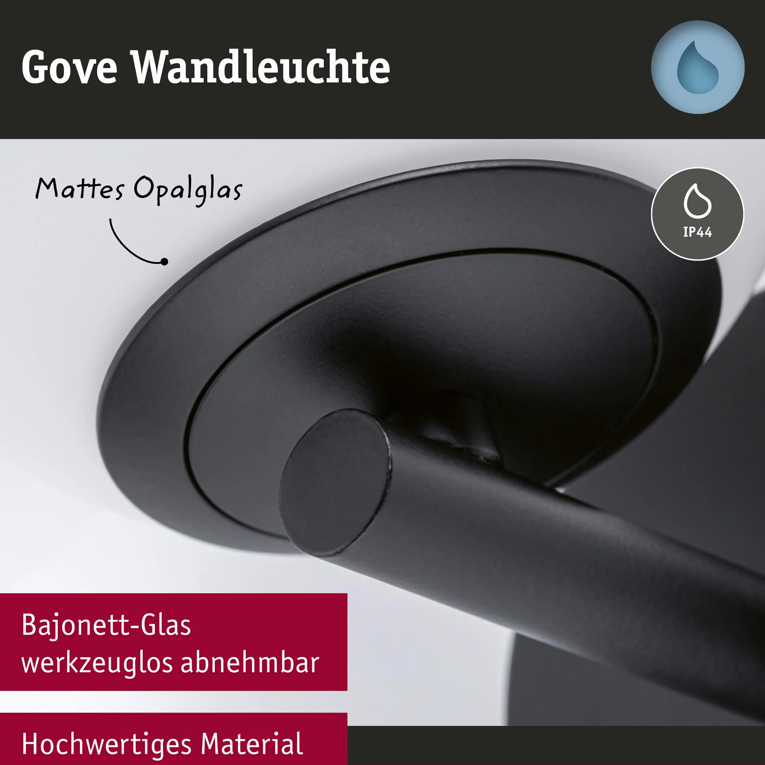 Paulmann Gove LED oprawa naścienna IP44 3000K 400lm 230V 5W czarny matowy