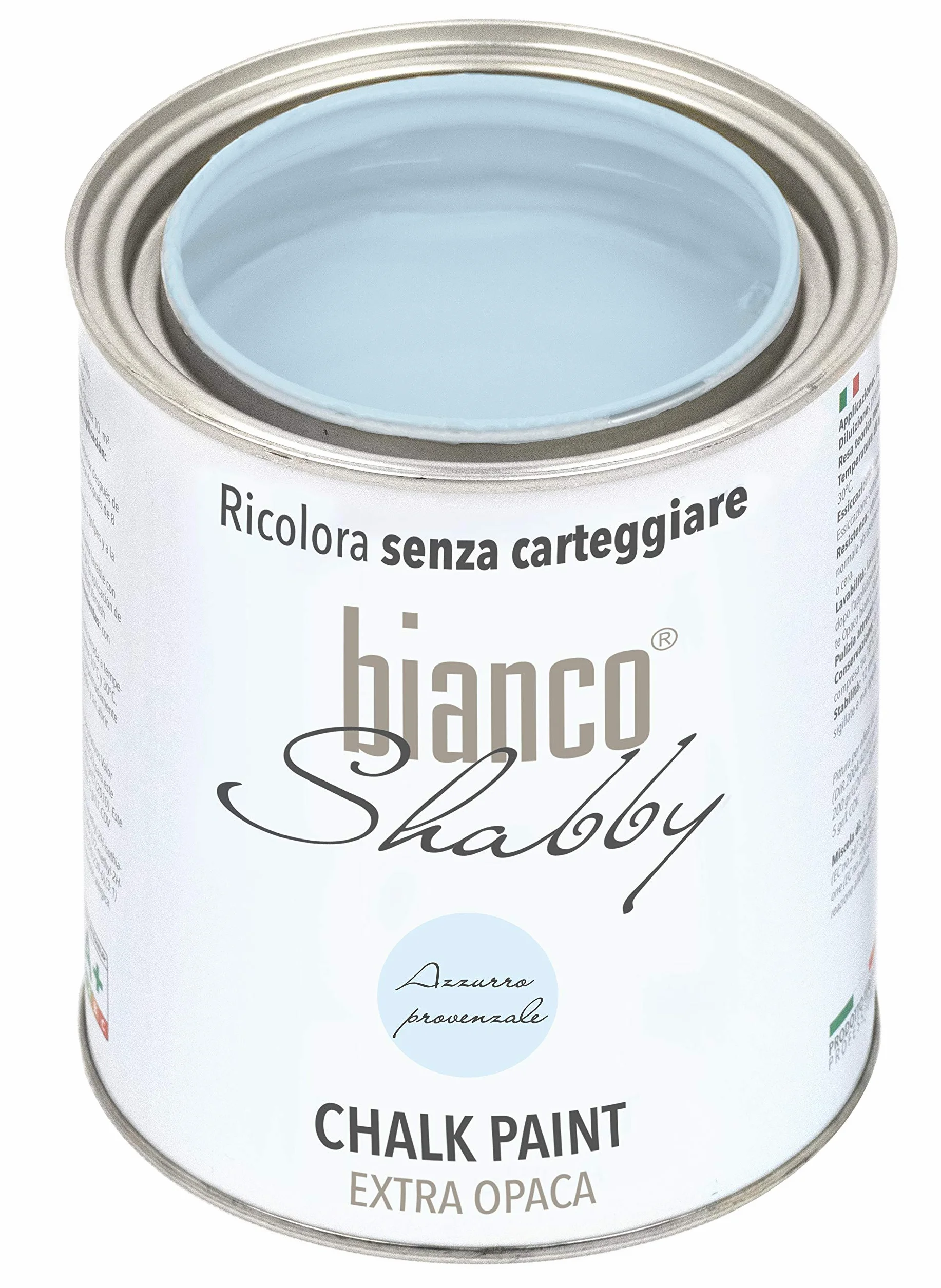 bianco Shabby® Azzurro Provenzale (Provençal Blue) farba kredowa na bazie wody do wszystkich powierzchni – bardzo matowe wykończenie (1 litr)