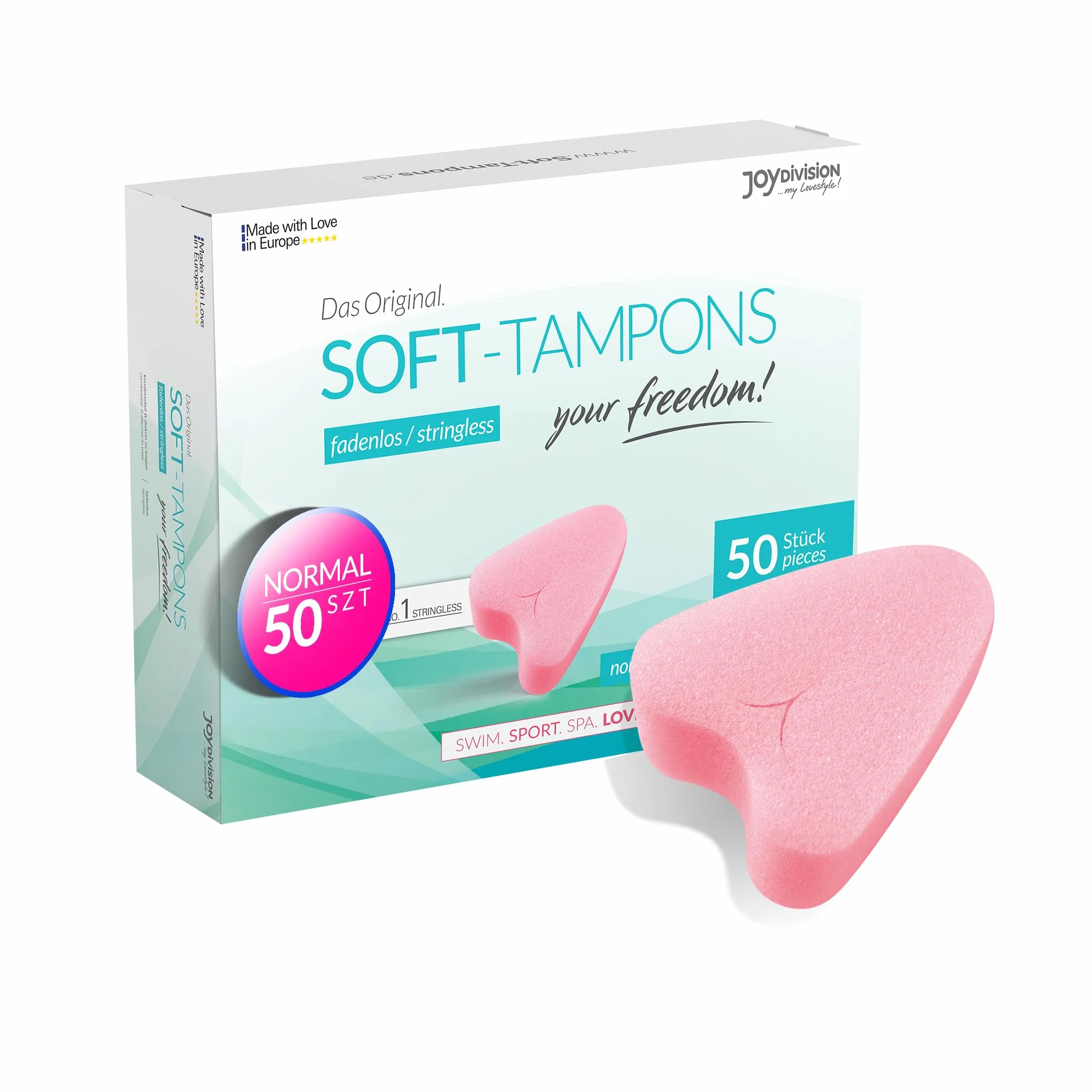 JOYDIVISION Soft-Tampons normal 50 sztuk Tampony bez sznurka gąbeczka menstruacyjna ultra soft