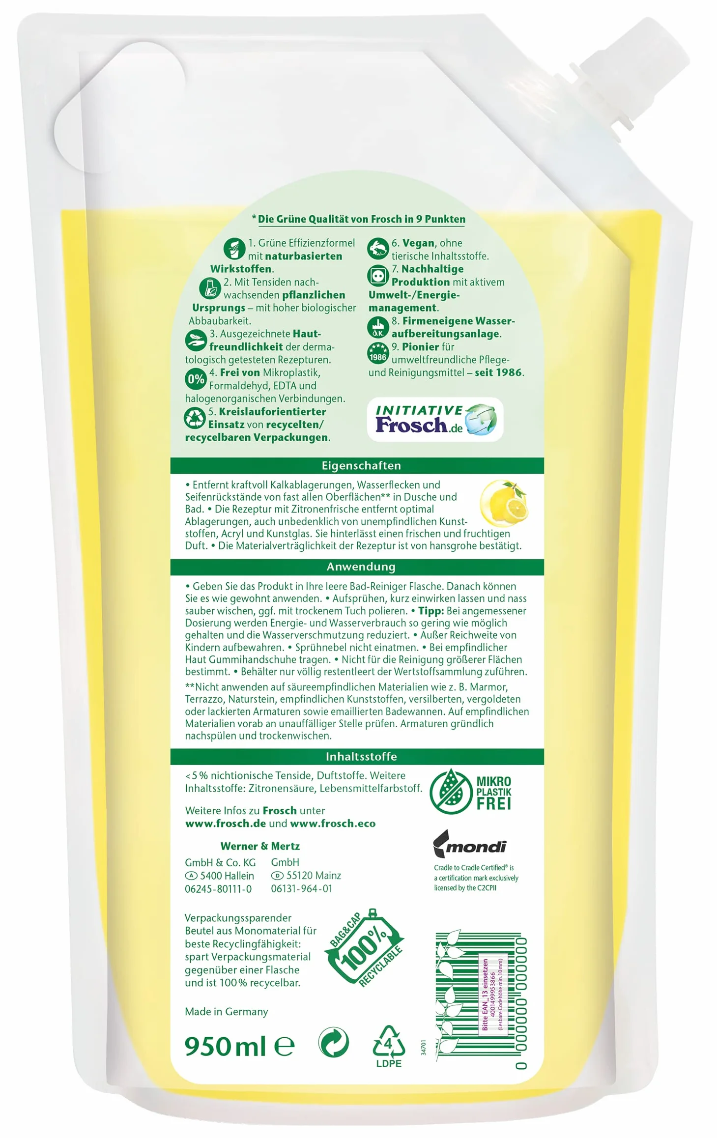 Frosch Citrus Środek do Czyszczenia Łazienki, 950 ml