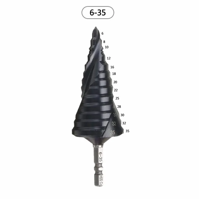 1pc uchwyt sześciokątny HSS Co M35 TiAIN spiralny rowek 3 flety wiertło stopniowe bity do żelaza ze stali nierdzewnej otwieracz do otworów piła(6-35mm)