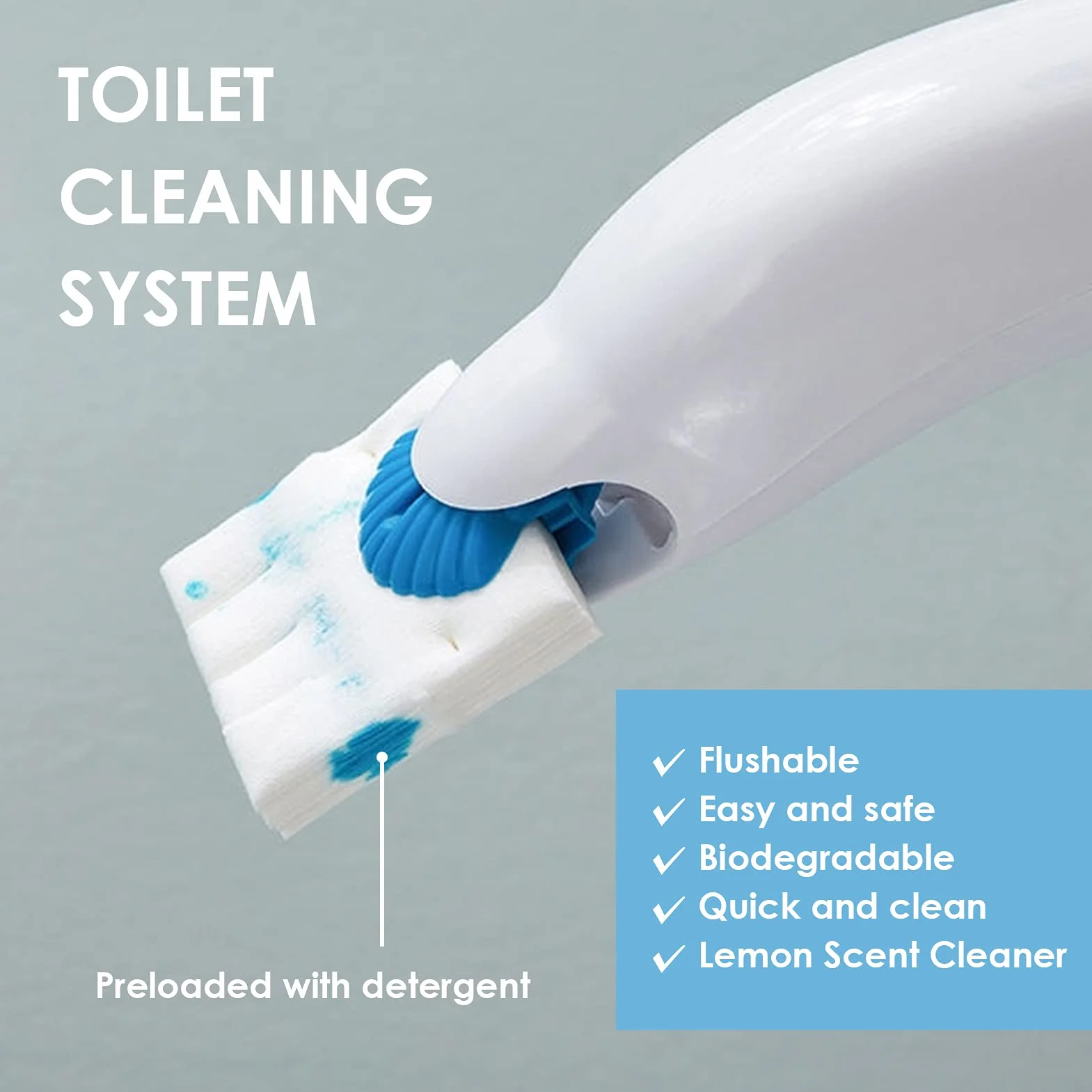 Zestaw do WC szczotka do toalety, jednorazowy system czyszczenia toalety, zmywalna szczotka toaletowa z czystej bawełny ze środkiem czyszczącym, 12 głowic do napełniania dezynfekcji (12 arkuszy