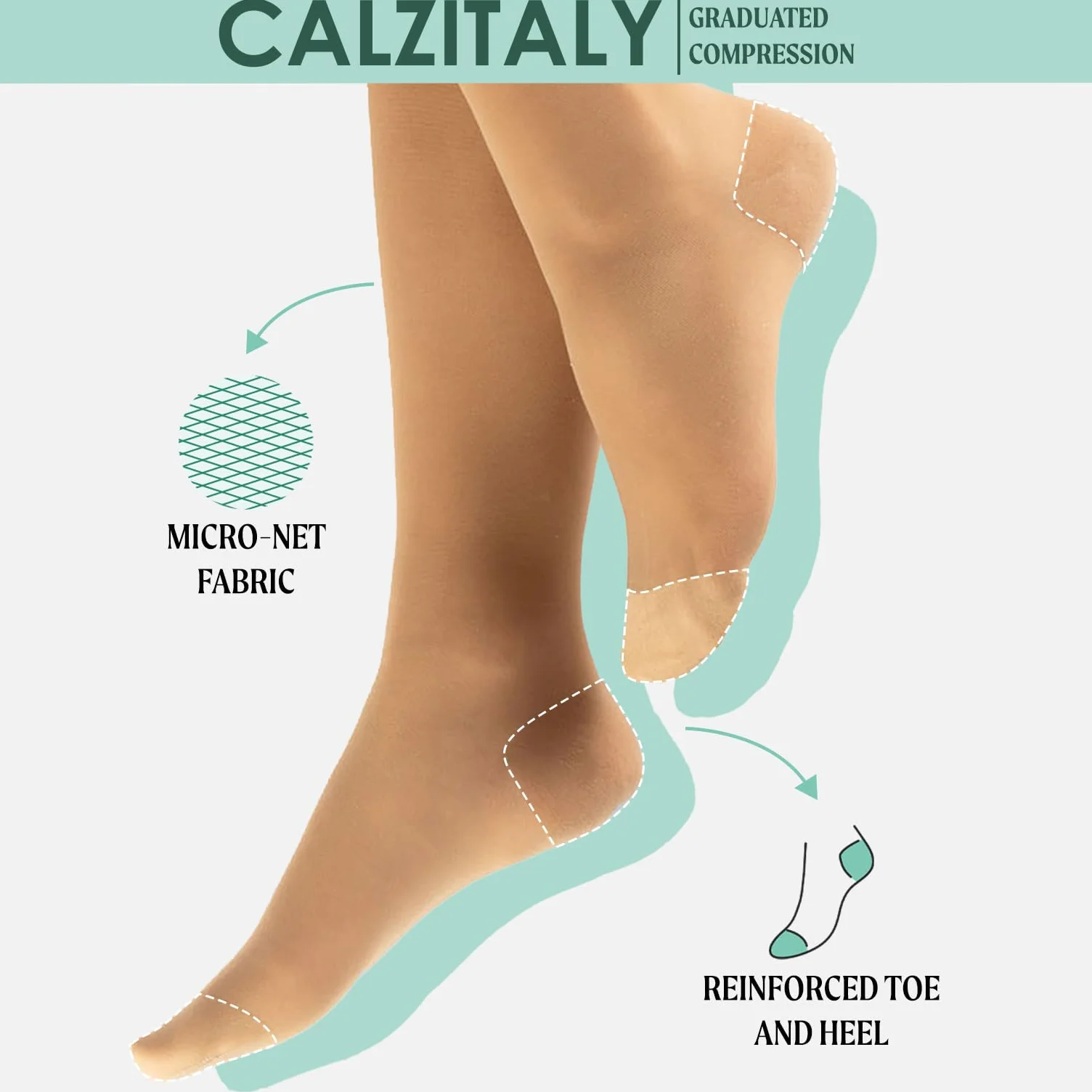CALZITALY Damskie rajstopy medyczne | 10-14 Mmhg stopniowane rajstopy kompresyjne | 140 Den | czarne, skóra | wyprodukowano we Włoszech |