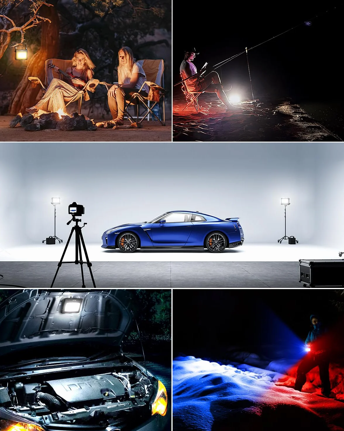 CLV 100W LED reflektor budowlany 12000MAH z akumulatorem LED, lampa robocza, reflektor 4 tryby świecenia, lampa kempingowa przenośna, 5 poziomów jasności, ładowana słonecznie, USB, lampa akumulatorowa