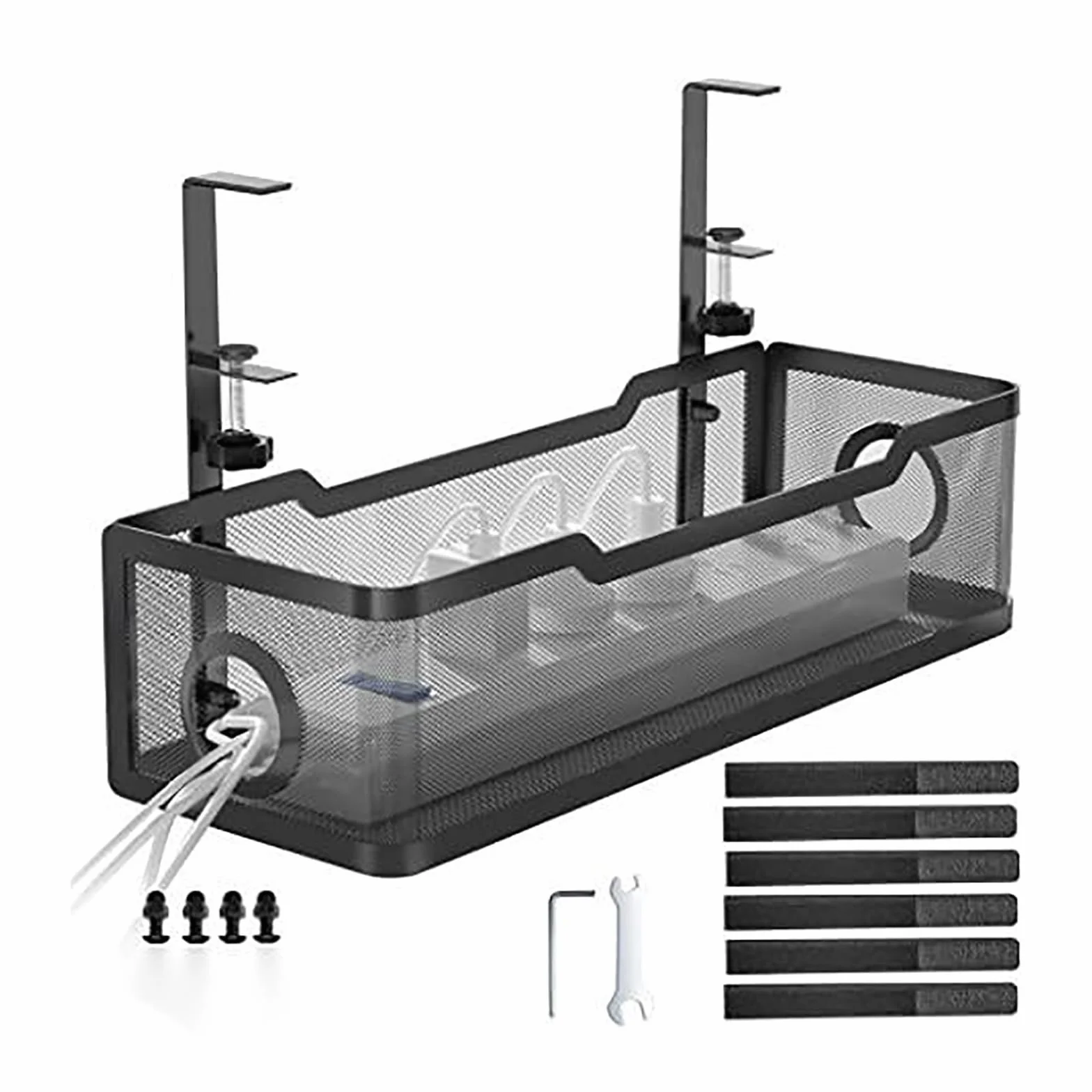 Taca do zarządzania kablami Organizer na kable pod stołem bez perforowanego kosza do przechowywania Regulowana półka pod biurkiem Organizer sznurkowy (kolor: czarny, rozmiar: 34 x 11,7 x 7,9 cm)