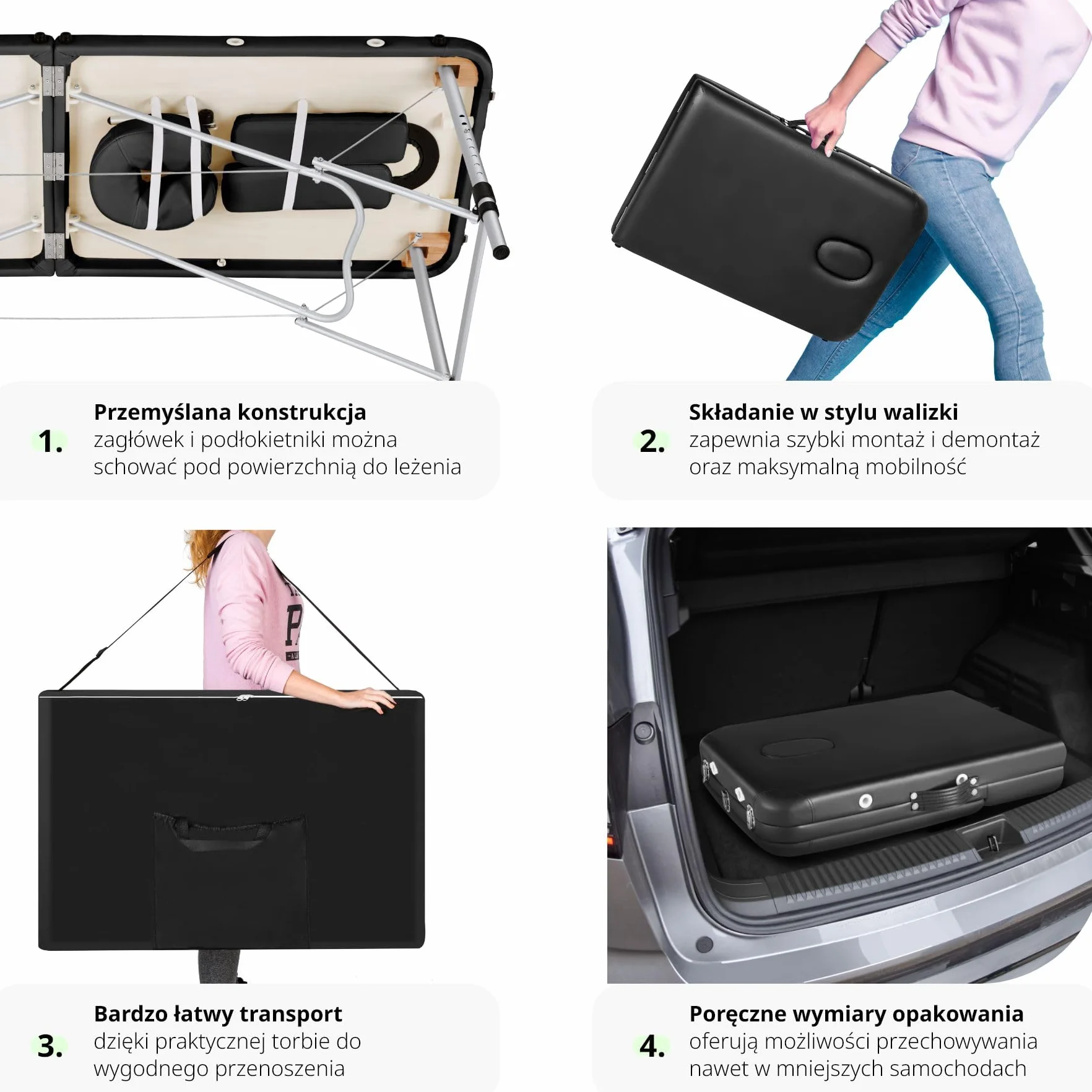 Tectake Przenośny Stół do Masażu Składany Aluminiowa Konstrukcja 230 kg Czarny