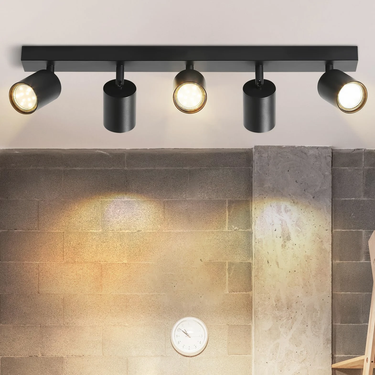 Homefire Lampa sufitowa LED, czarna, 5 płomieni, GU10, reflektor sufitowy, obrotowy o 350°, przemysłowy reflektor sufitowy, do salonu, kuchni, sypialni, bez żarówki