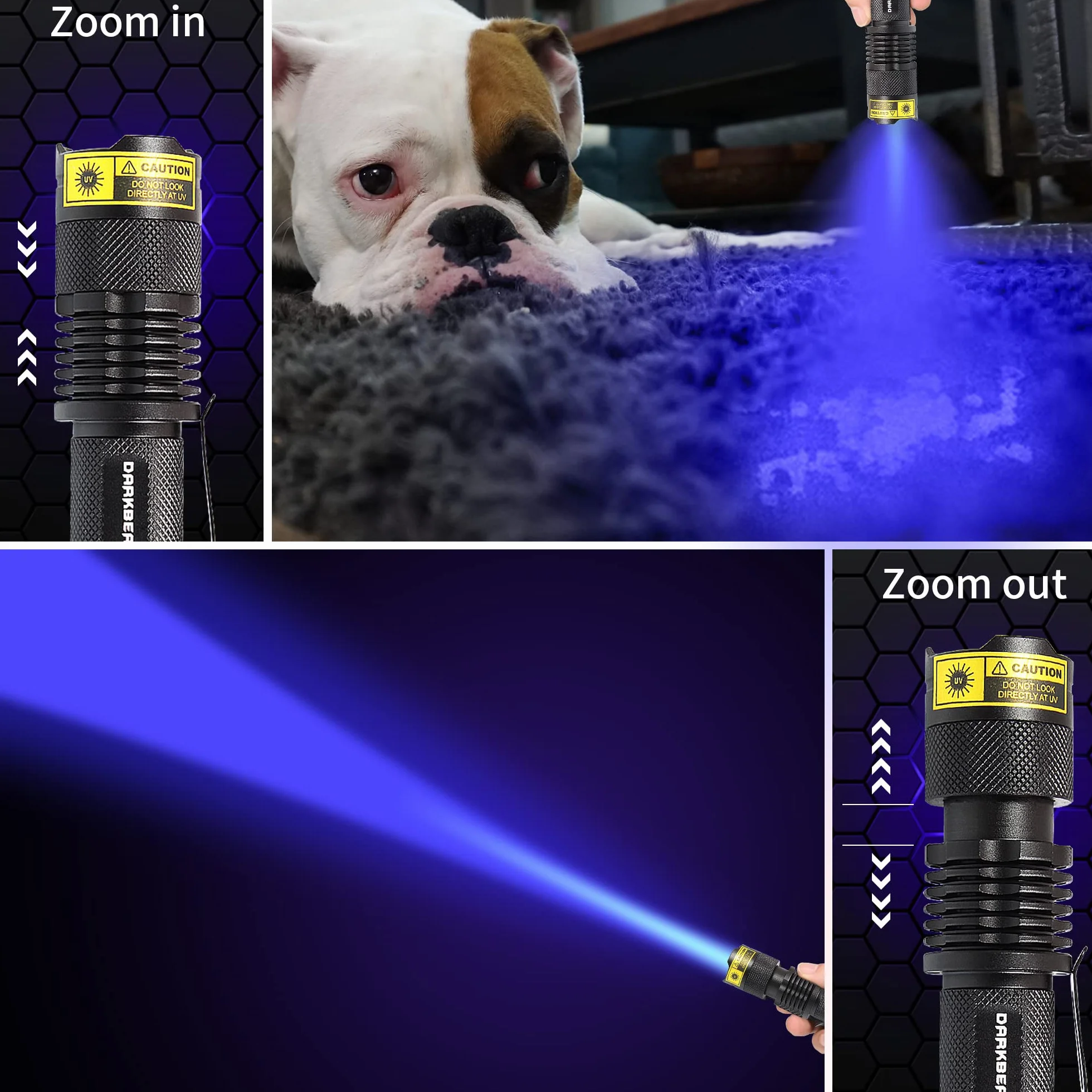 DARKBEAM Latarka UV 365 nm i 395 nm, czarne światło, ultrafioletowe, LED, przenośna, mini, ręczna, wykrywacz plam moczu psa, 370 nm, identyfikacja banknotów, utwardzanie żywicy