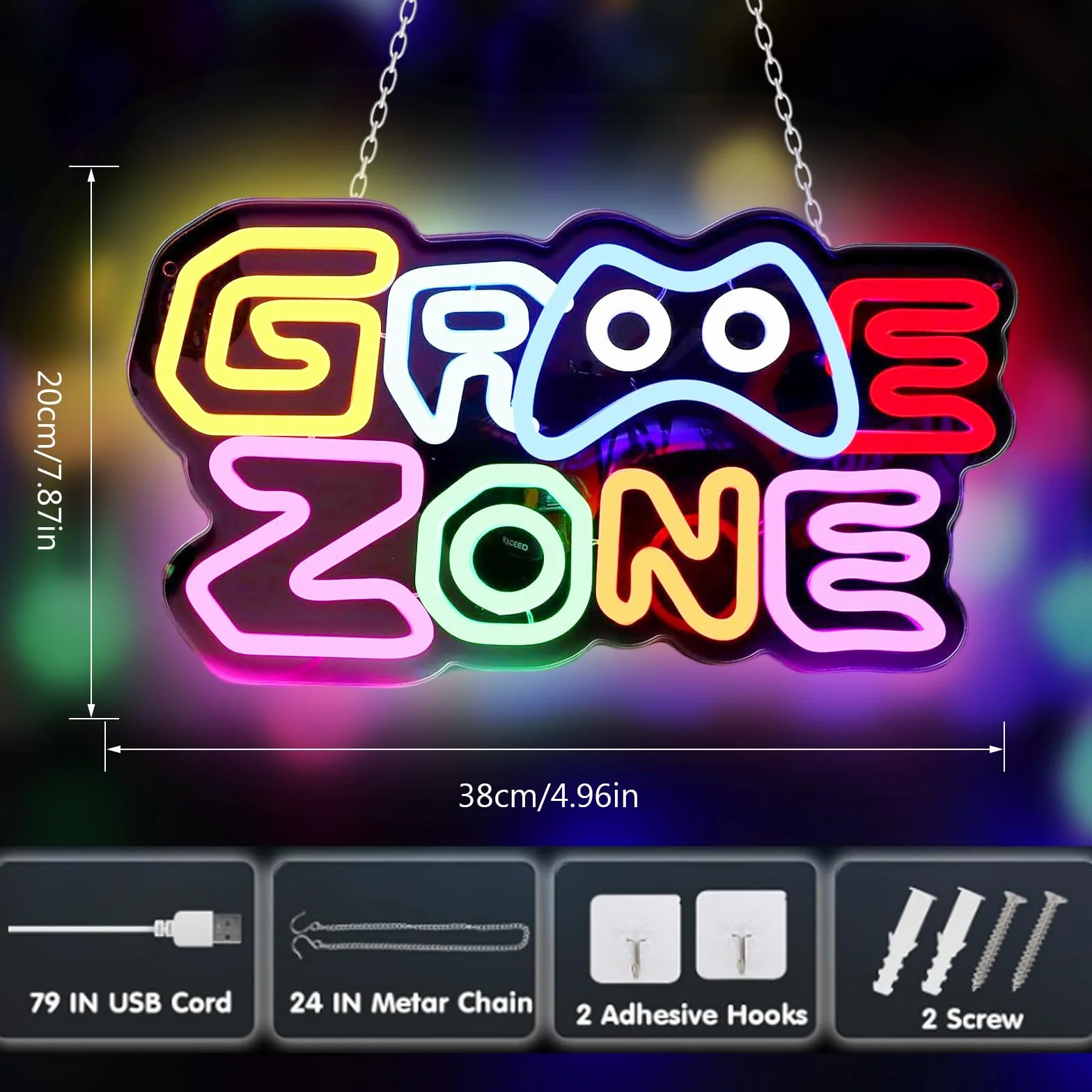 BAIFULAI Gaming Zone neonowy szyld, kolorowe neonowe światło LED do gier, USB, neonowe światło do dekoracji ściany, neonowy znak do strefy gry, dla mężczyzn, prezent dla graczy, chłopców, mężczyzn