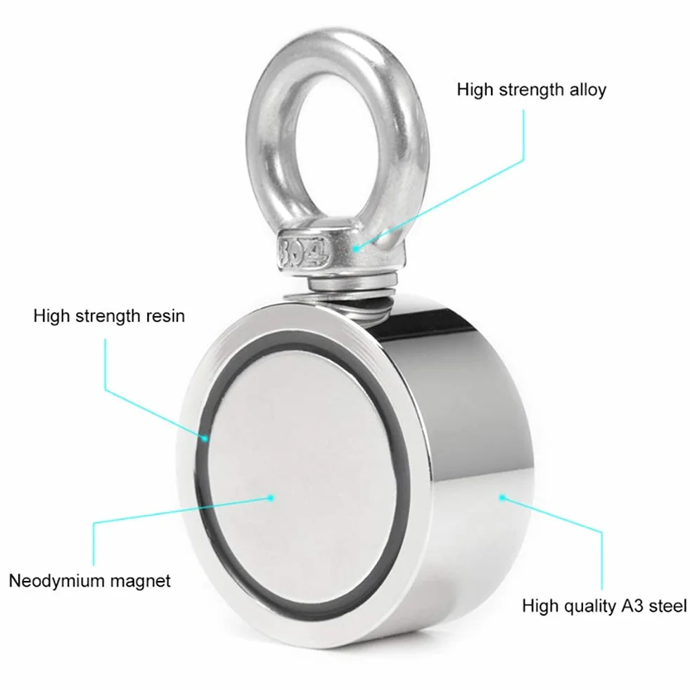 Dwustronne Wędkarstwo Z Magnesem Neodymowym, Okrągły Neodymowy Hak Magnetyczny Z Liną, Haki Magnetyczne Do Połowu Magnesów I Ratownictwa W Rzece, 48mm