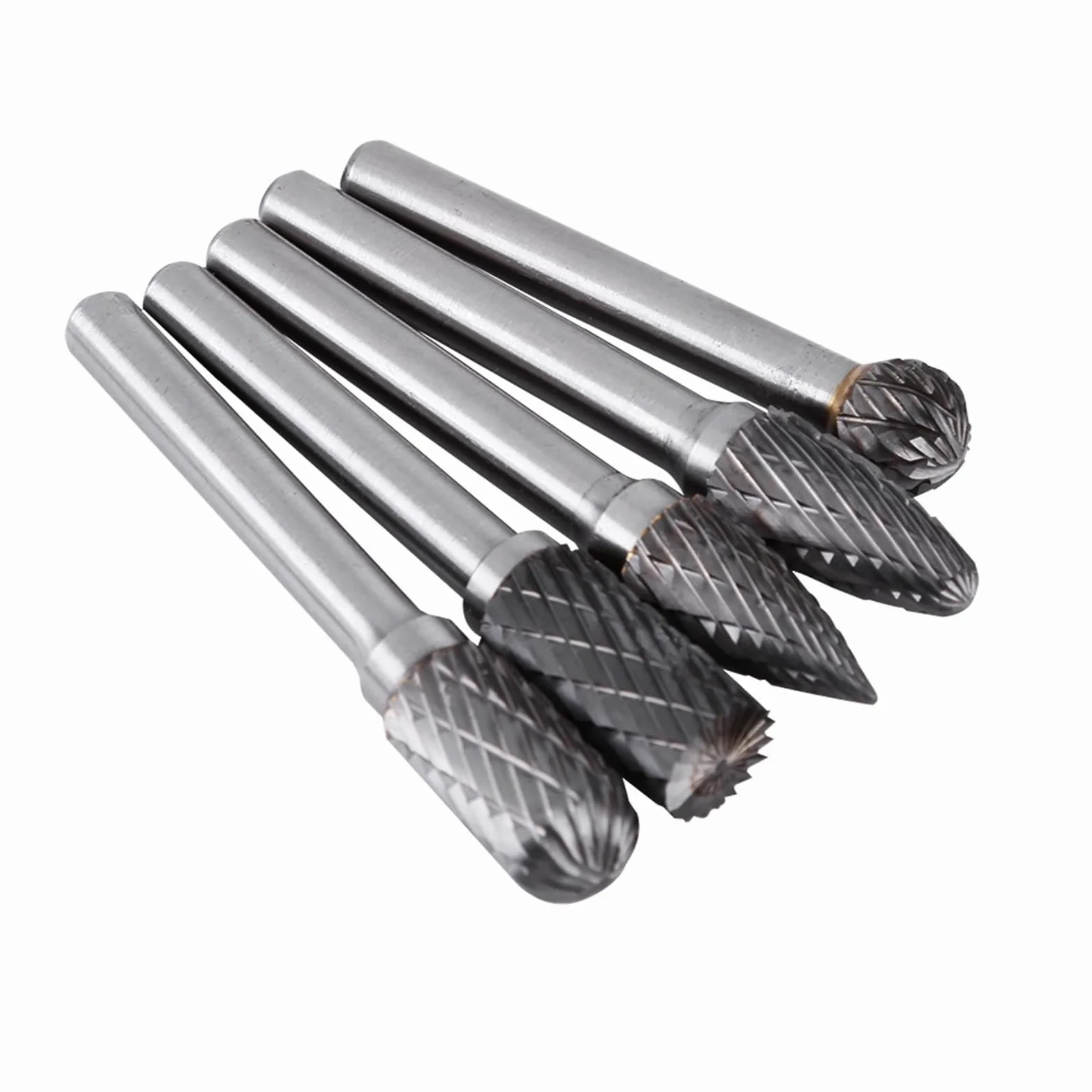 Jiawu 5 Sztuk Stal Wolframowa Zadzior do Szlifowania 6mm Trzonek 10mm Głowica Zestaw Końcówek do Frezów Obrotowych Szlifierki Matrycowej Rzeźba Metalu