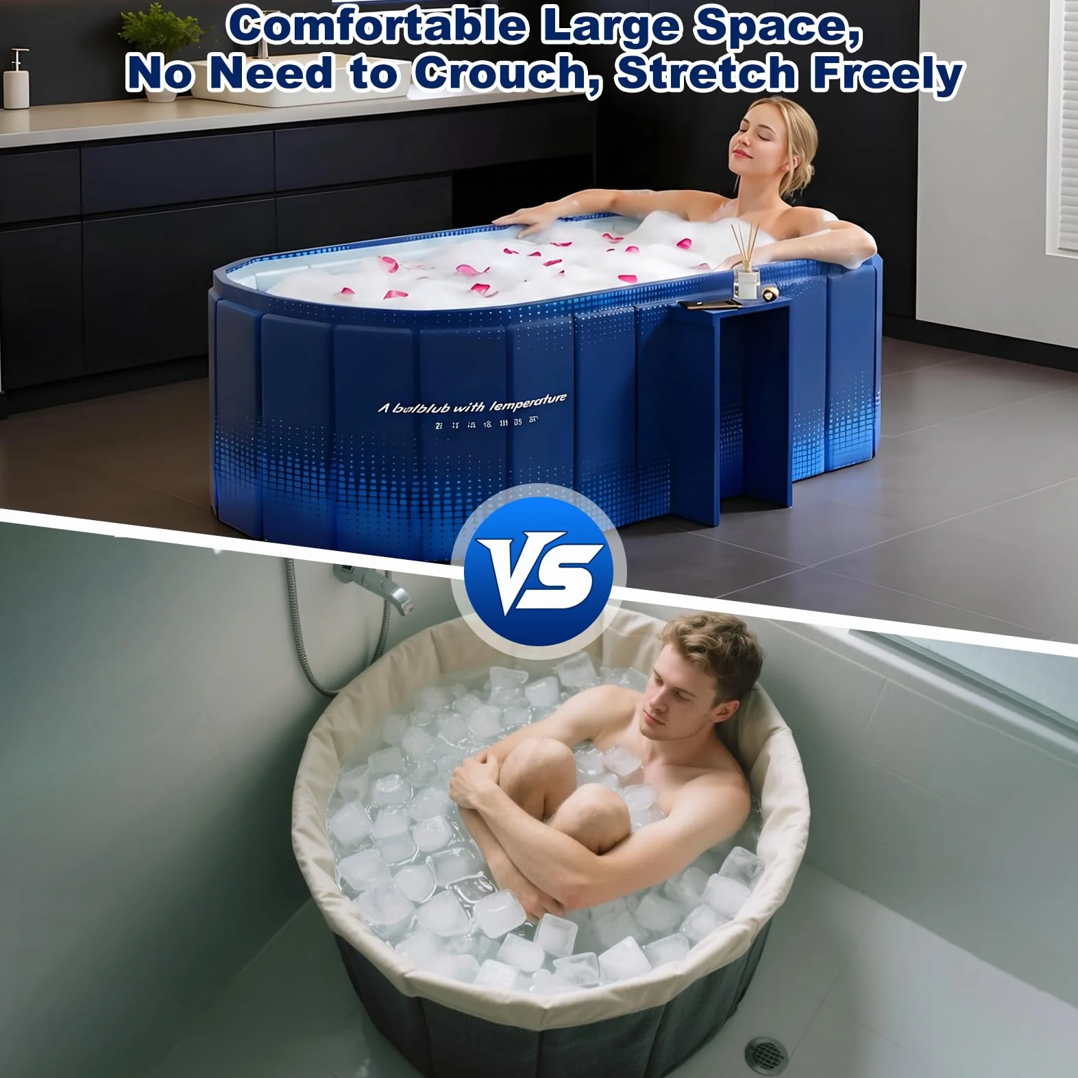 Przenośna wanna dla dorosłych, 119 cm, duża, składana, bez instalacji, do kabiny prysznicowej, do łazienki z gorącym SPA